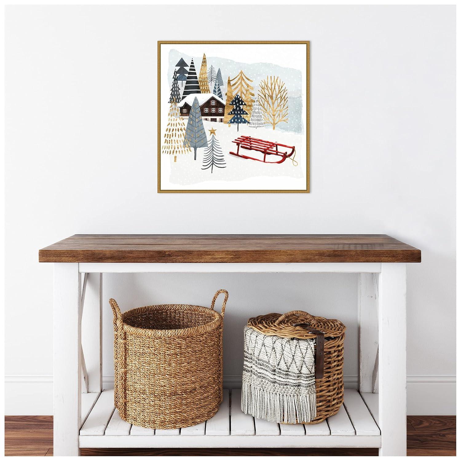 22" x 22" Christmas Chalet II Framed Wall Canvas - Amanti Art: Victoria Borges Seasonal Decor