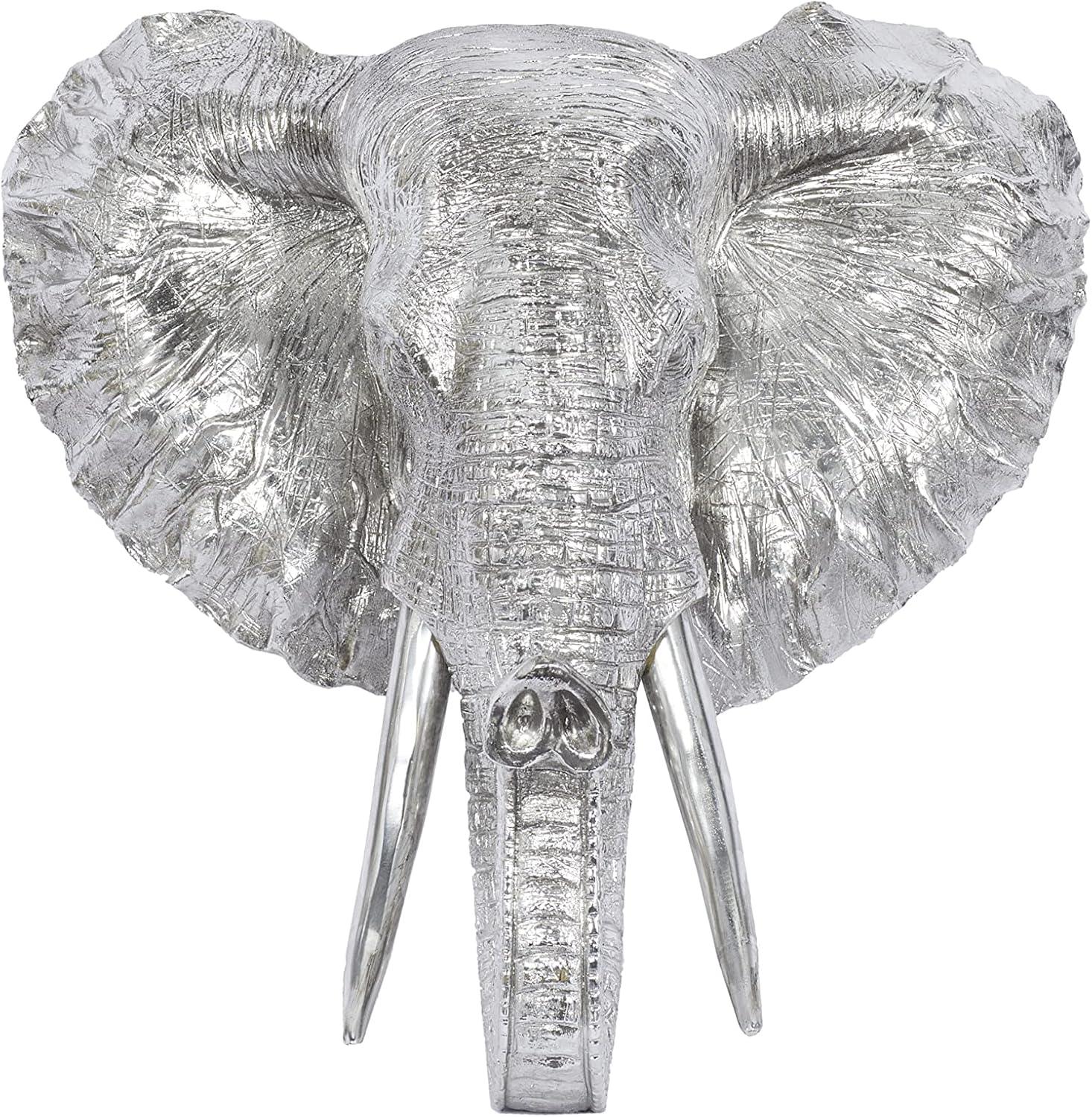 DecMode Silver Polystone Elephant Wall Decor with Tusks