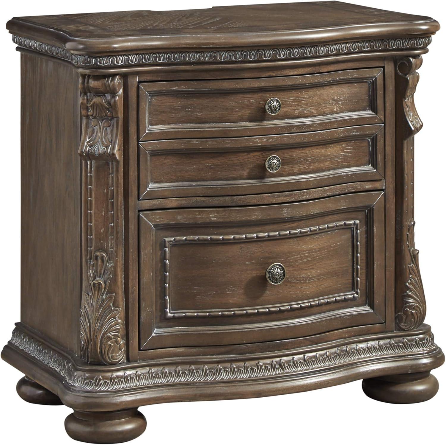 Charmond Traditional Brown 3-Drawer Nightstand with USB Ports