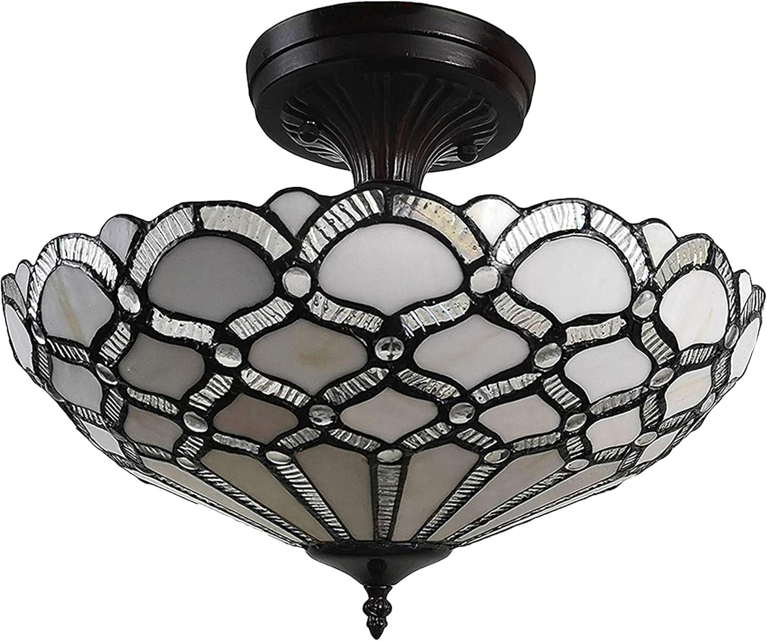 Amora 17" Wide Classic Tiffany-Style Ceiling Fixture with Stained Glass