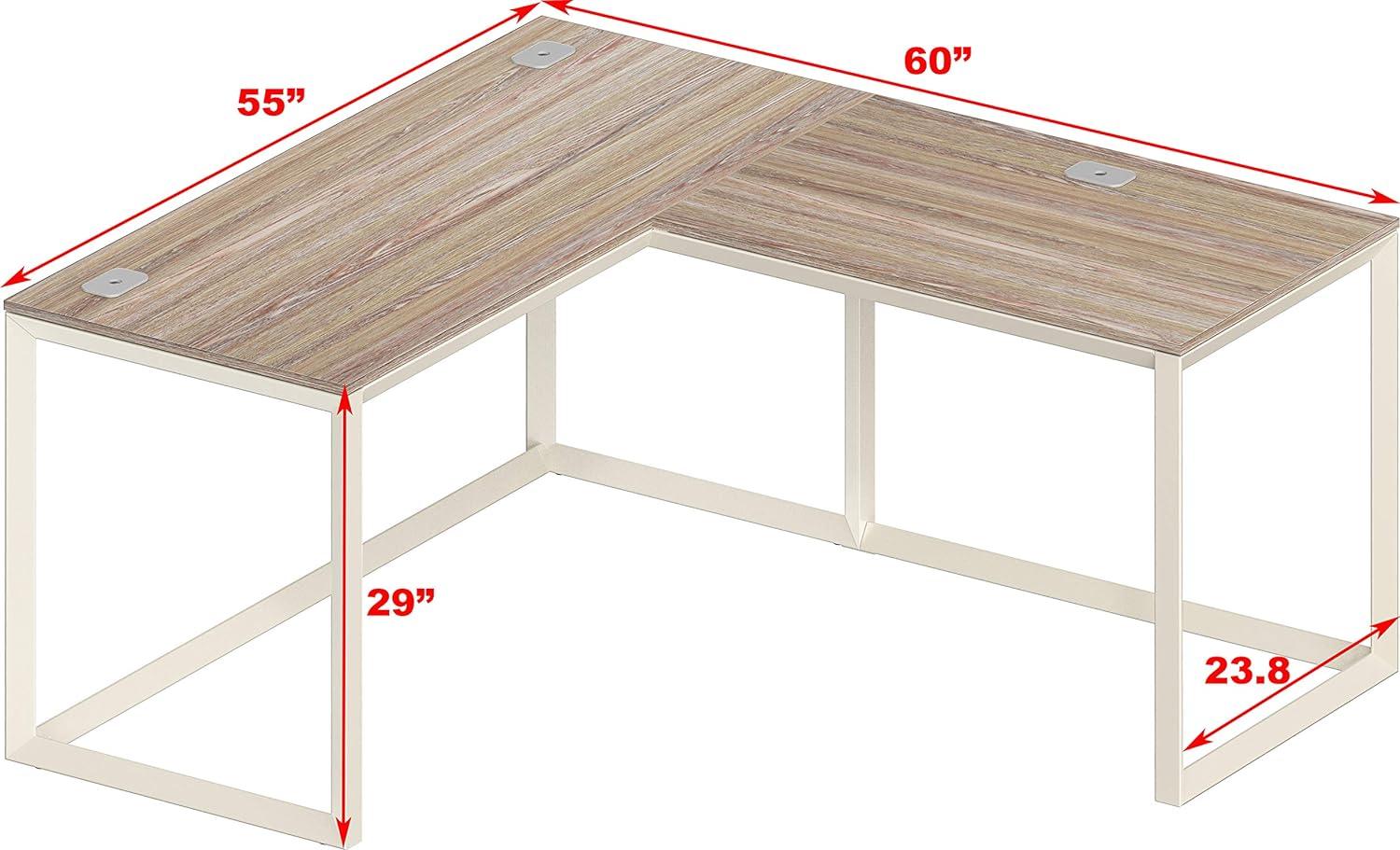 Modern Oak L-Shaped Corner Computer Desk with Cable Management