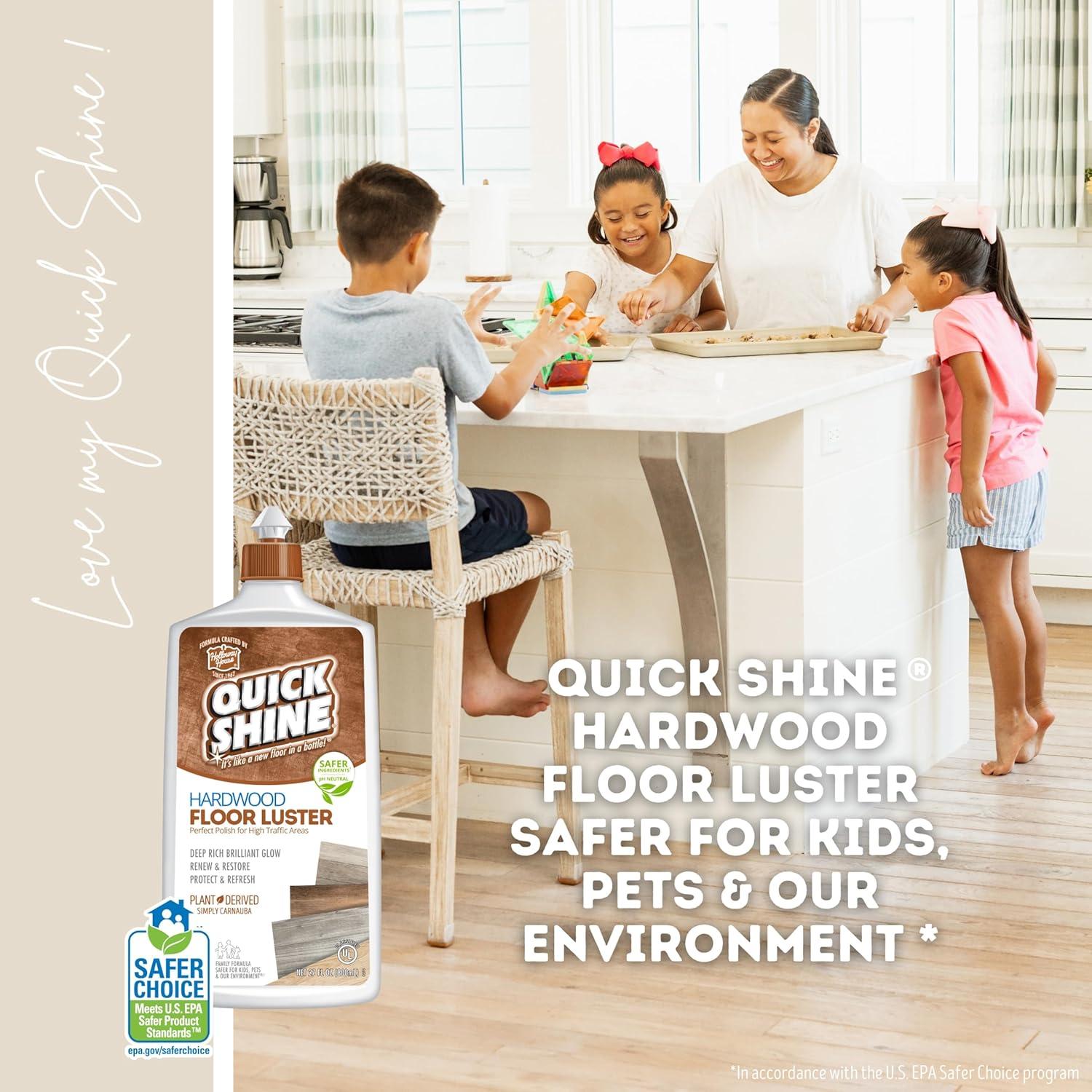 Quick Shine Hardwood Floor Luster, Pfas-Free Formula Floor Polish with Plant-Derived Carnauba 27oz