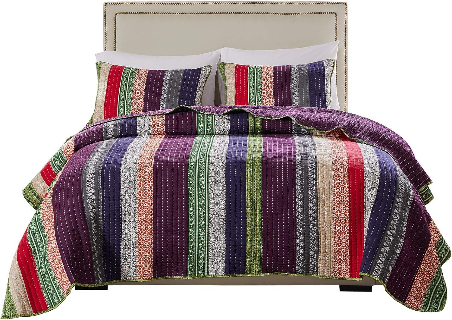 Greenland Home Fashions Marley Boho Patchwork Stripe Quilt Set