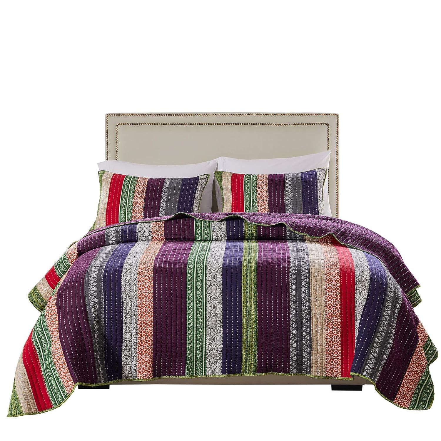 Greenland Home Fashions Marley Boho Patchwork Stripe Quilt Set