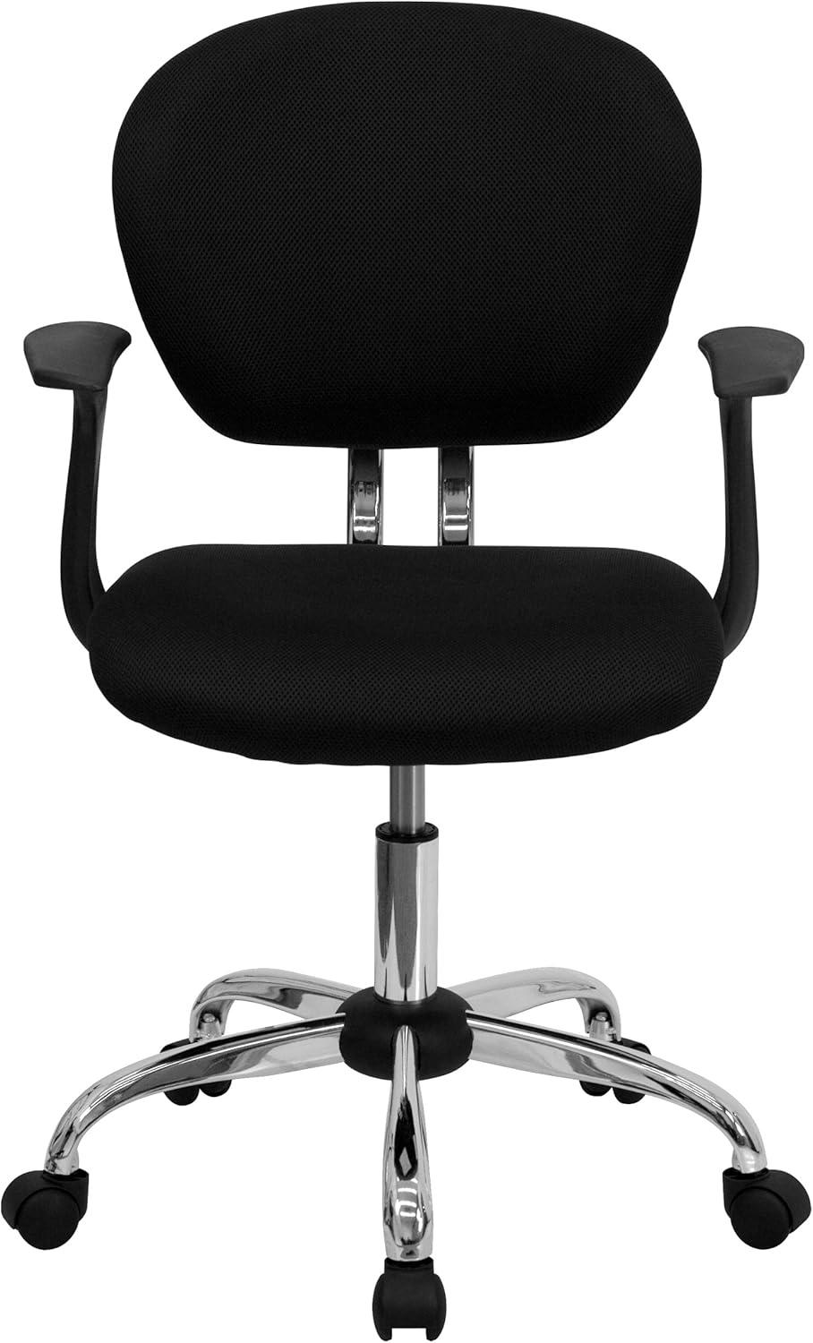 Flash Furniture Beverly Mid-Back Black Mesh Padded Swivel Task Office Chair with Chrome Base and Arms