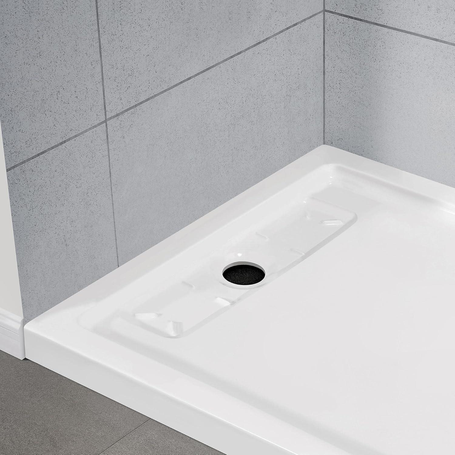 OVE Decors 72" x 36" Rectangle Shower Base Pan, White Acrylic, Hidden Side Drain, Reversible Design