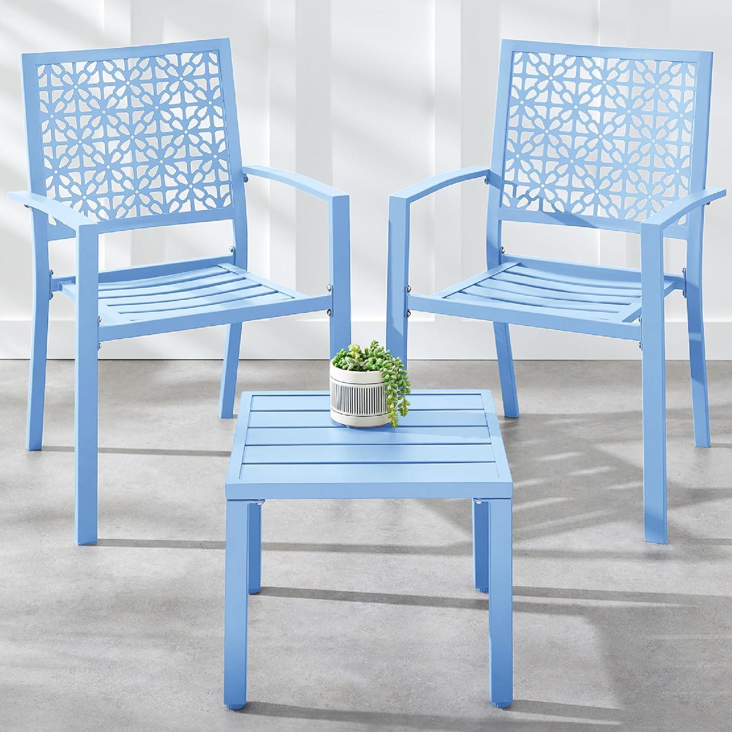 Best Choice Products 3-Piece Stackable Patio Bistro Set, Outdoor Chat Furniture w/ 2 Chairs, Table - Sky Blue