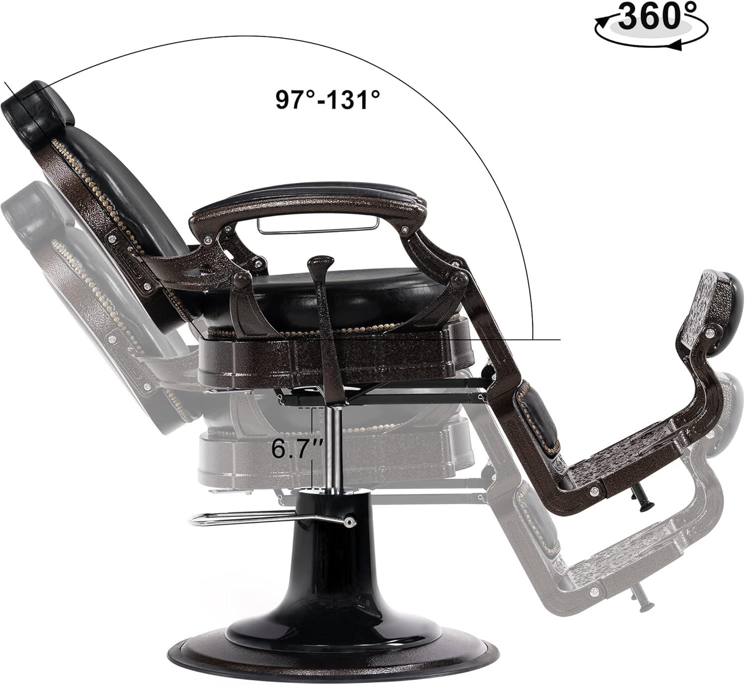 BarberPub Heavy Duty Vintage Barber Chair,  Salon Chair with Metal Frame