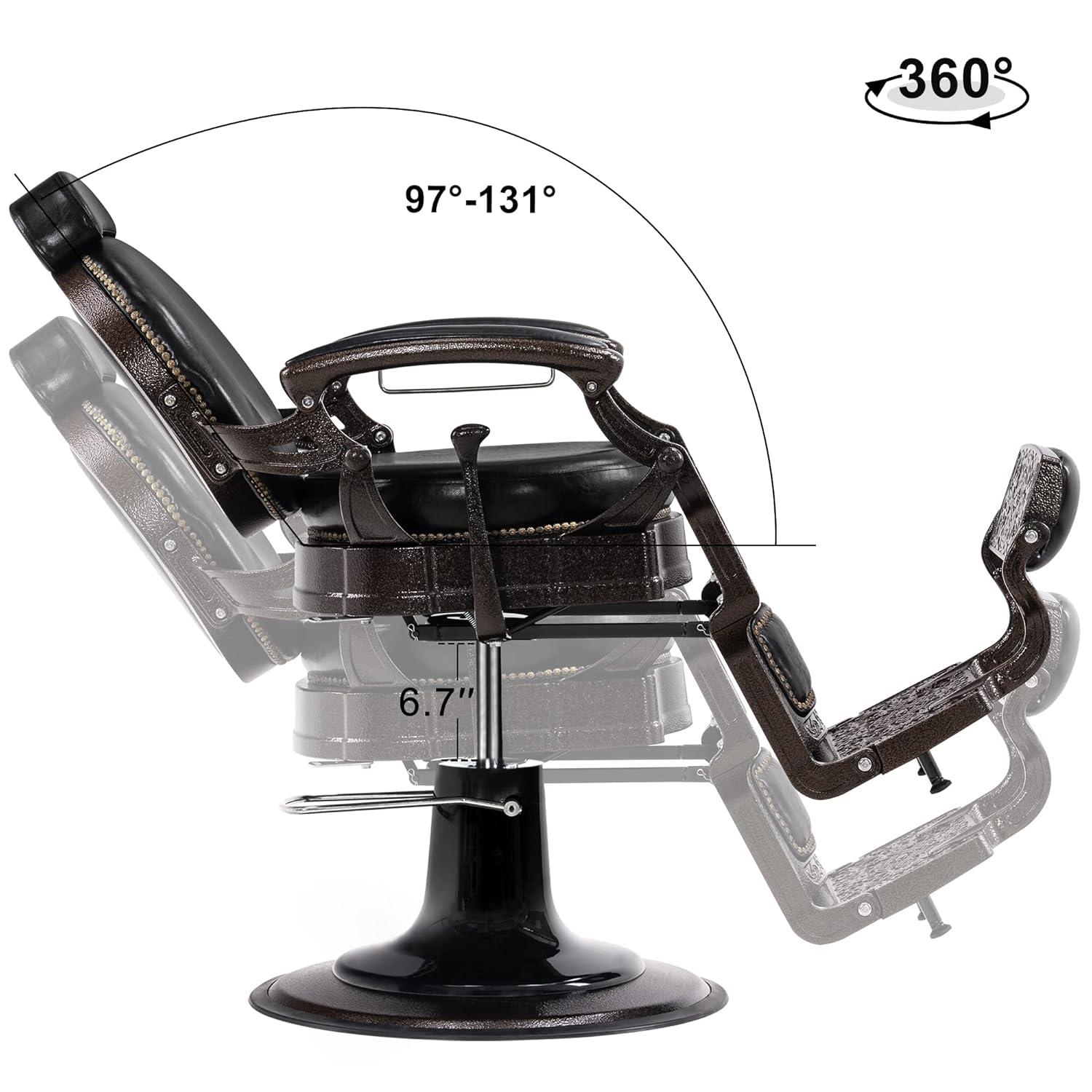 BarberPub Heavy Duty Vintage Barber Chair,  Salon Chair with Metal Frame