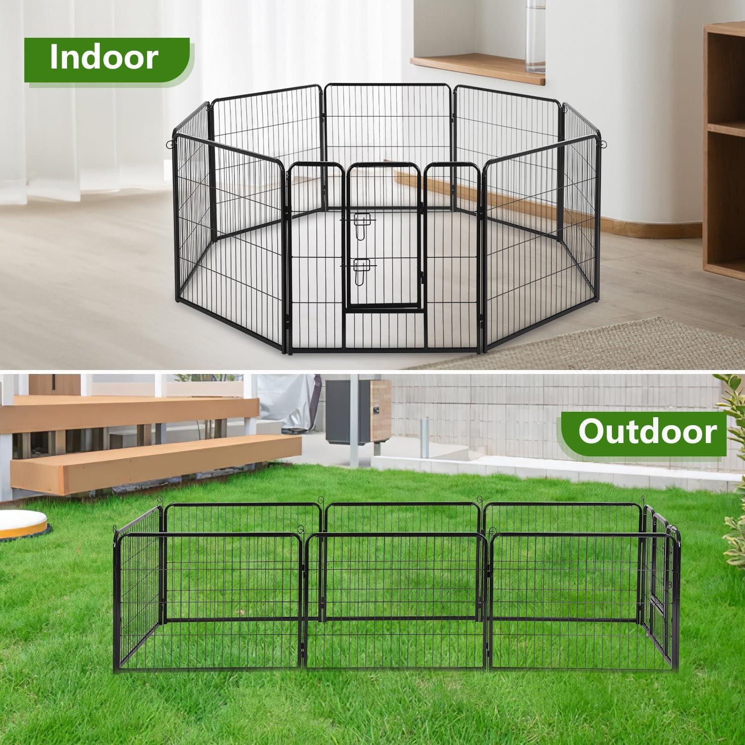 FDW Dog Playpen Pet Dog Fence 2-32 Panels  24/32/40"H Metal Dog Pen Outdoor Exercise Pen with Doors for Large/Medium /Small Dogs for RV,Camping,Yard