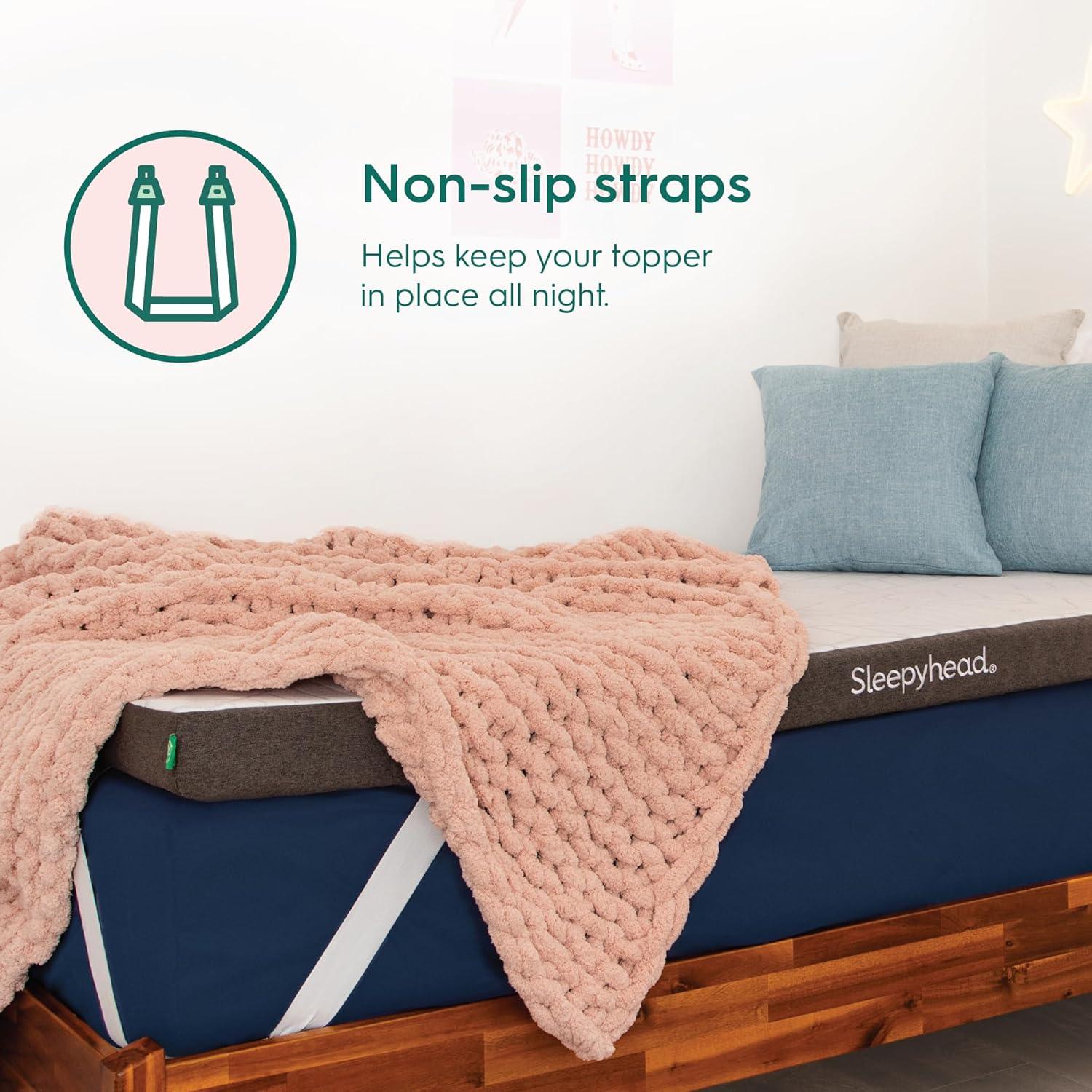 Sleepyhead Twin XL 2 Inch Super Memory Foam Mattress Topper for College Dorm – Copper & Gel Infused, Cooling, Washable Cover, Thick & Comfortable Mattress Pad, Dorm Room Essentials (XL Twin 2")