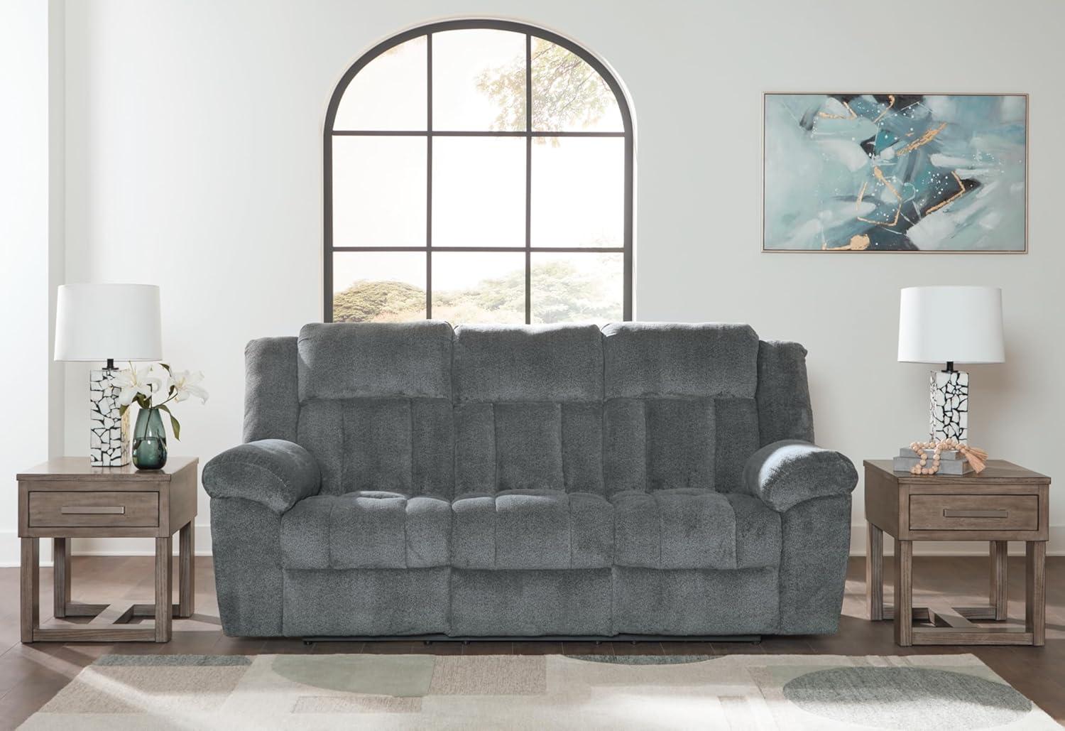 Slate Gray Fabric Power Reclining Sofa with Adjustable Headrest