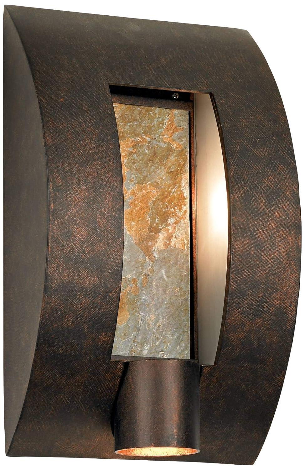 Franklin Iron Works Framed Slate 16" High Modern Outdoor Wall Light Fixture Mount Porch House Exterior 3-Light Weatherproof Bronze Finish Metal