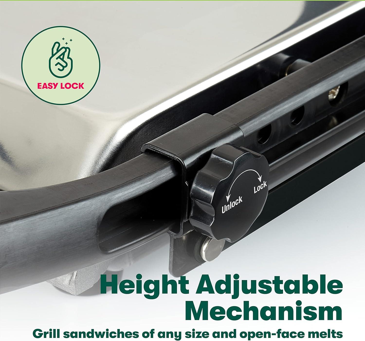 BELLA Panini Press, Sandwich Maker and Electric Indoor Grill with Double Nonstick Plates, Height Adjustable Lid and Removable Drip Tray, Stainless Steel