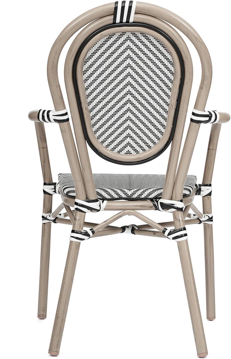 Merrick Lane Mael Set of Four Stacking Thonet Bistro Style Chair with Arms, Textilene Seat, and Bamboo Finished Metal Frame for Indoor/Outdoor Use