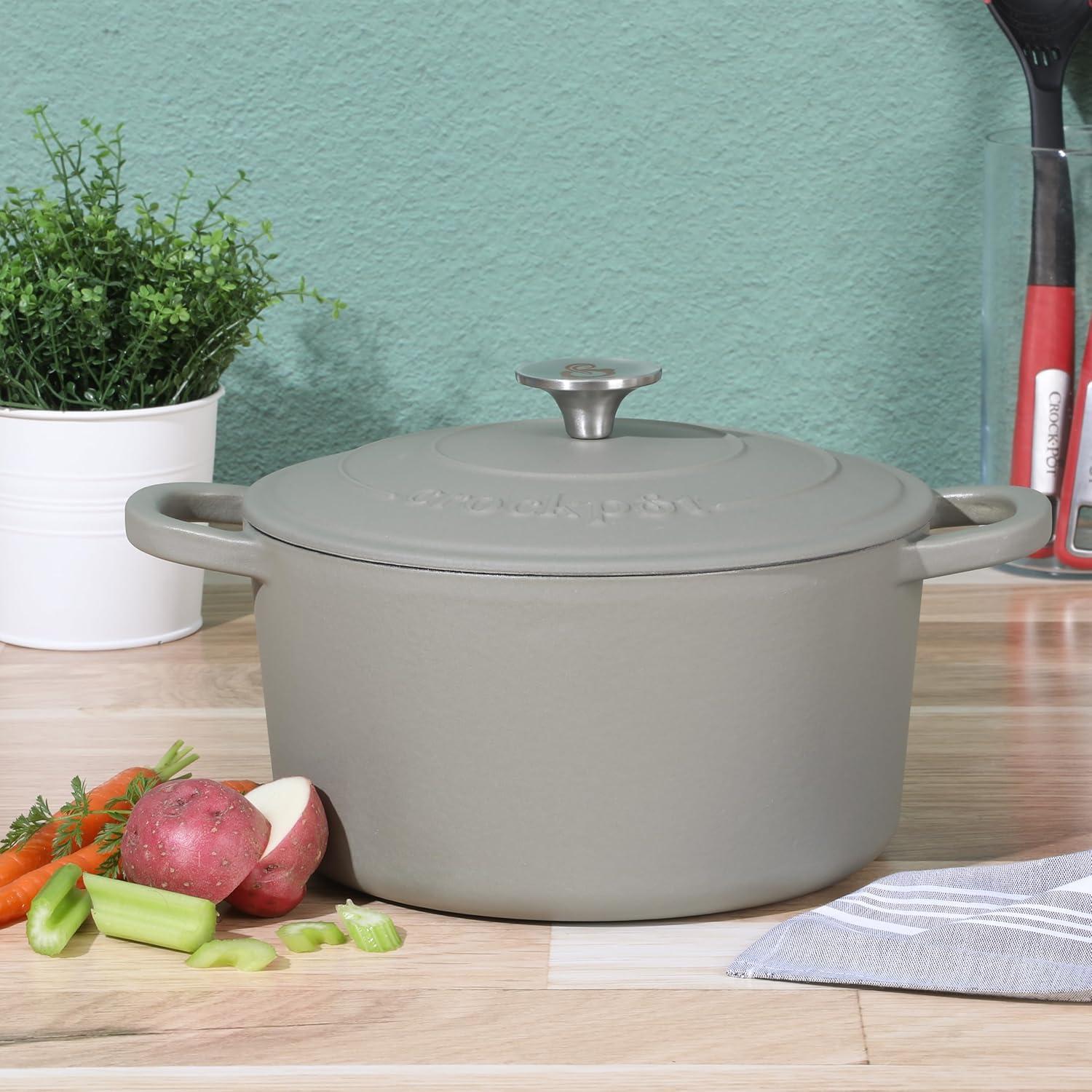 Crockpot Artisan 5 Quart Enameled Cast Iron Dutch Oven in Matte Green