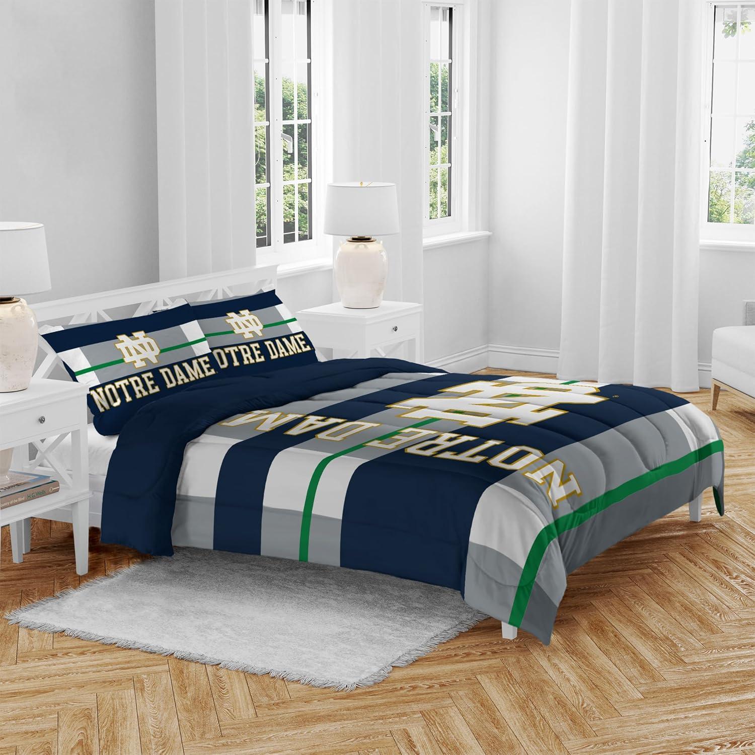 NCAA Notre Dame Fighting Irish Heathered Stripe Queen Bedding Set in a Bag - 3pc
