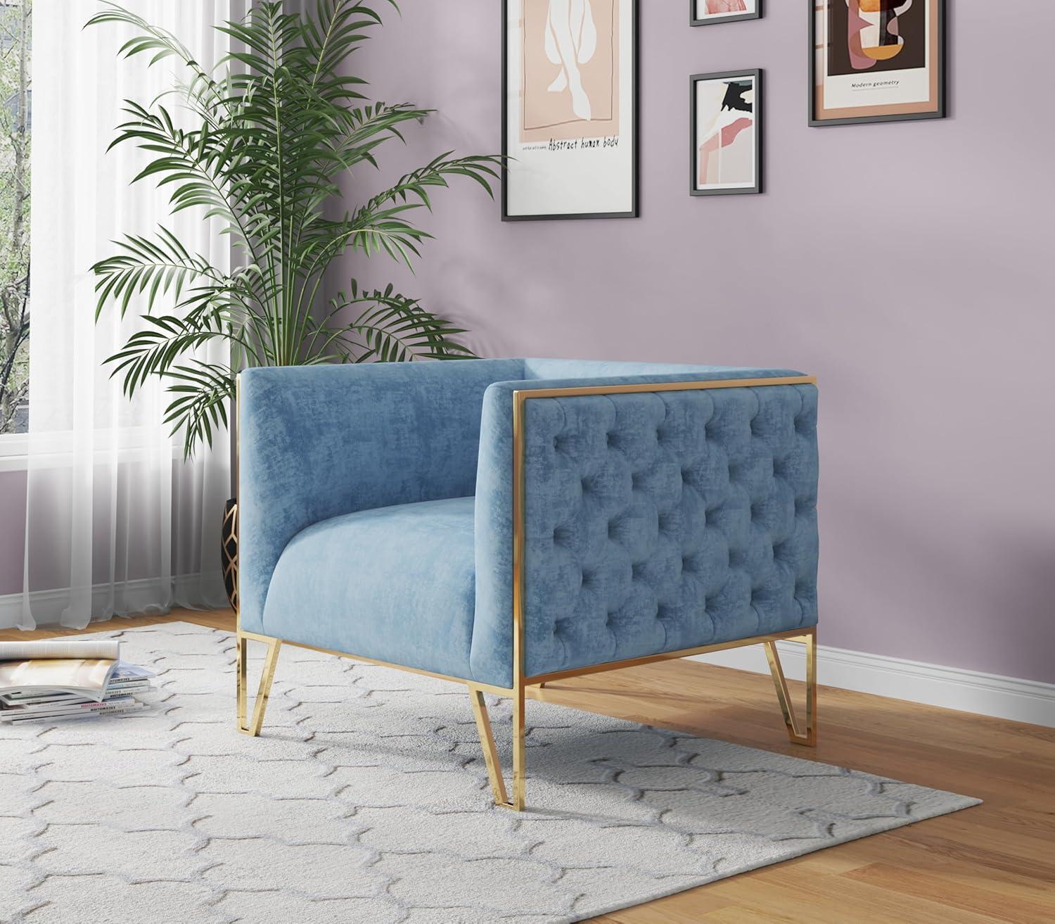 Vector Velvet 3 Seater Sofa Ocean Blue - Manhattan Comfort