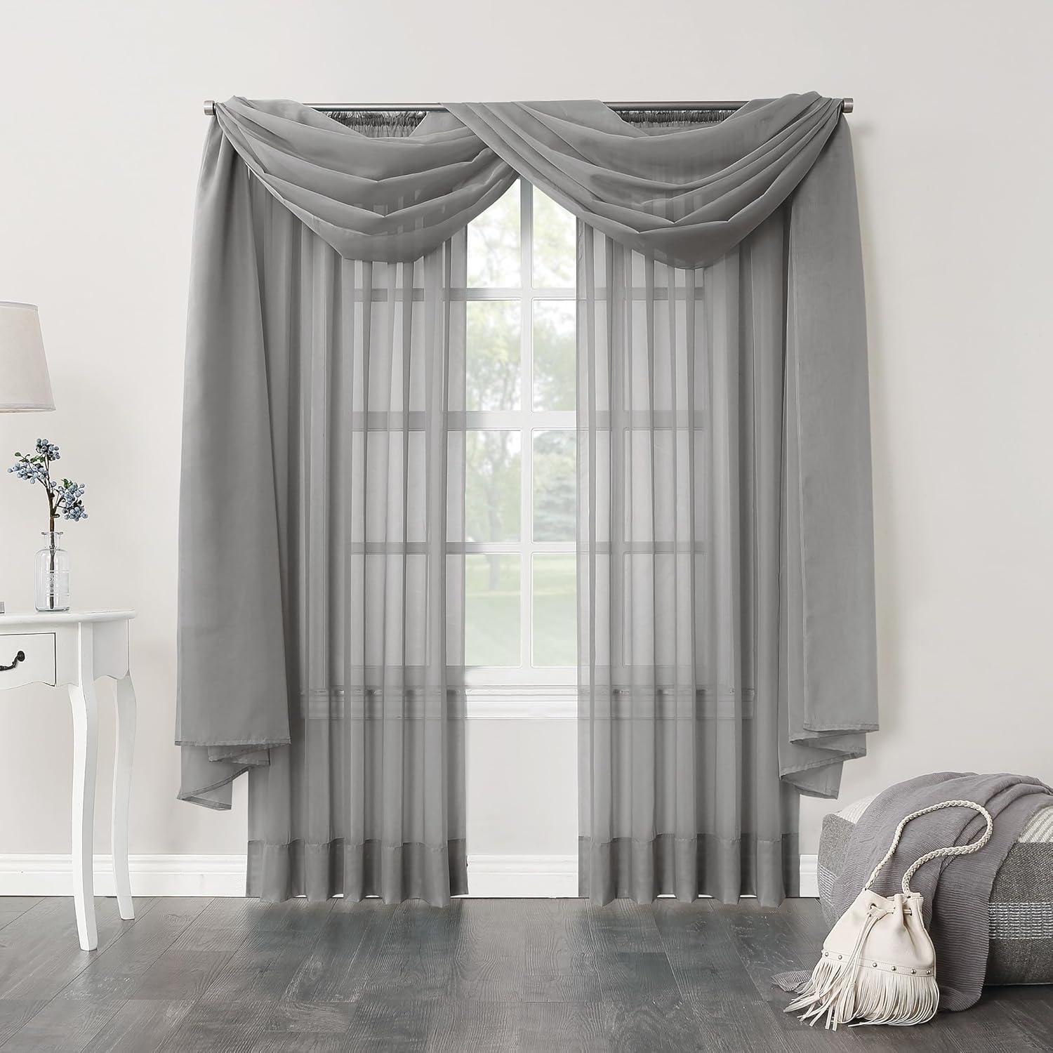 59"x216" No. 918 Sheer Emily Voile Rod Pocket Window Curtain Scarf Charcoal Gray: Transitional Indoor Decor