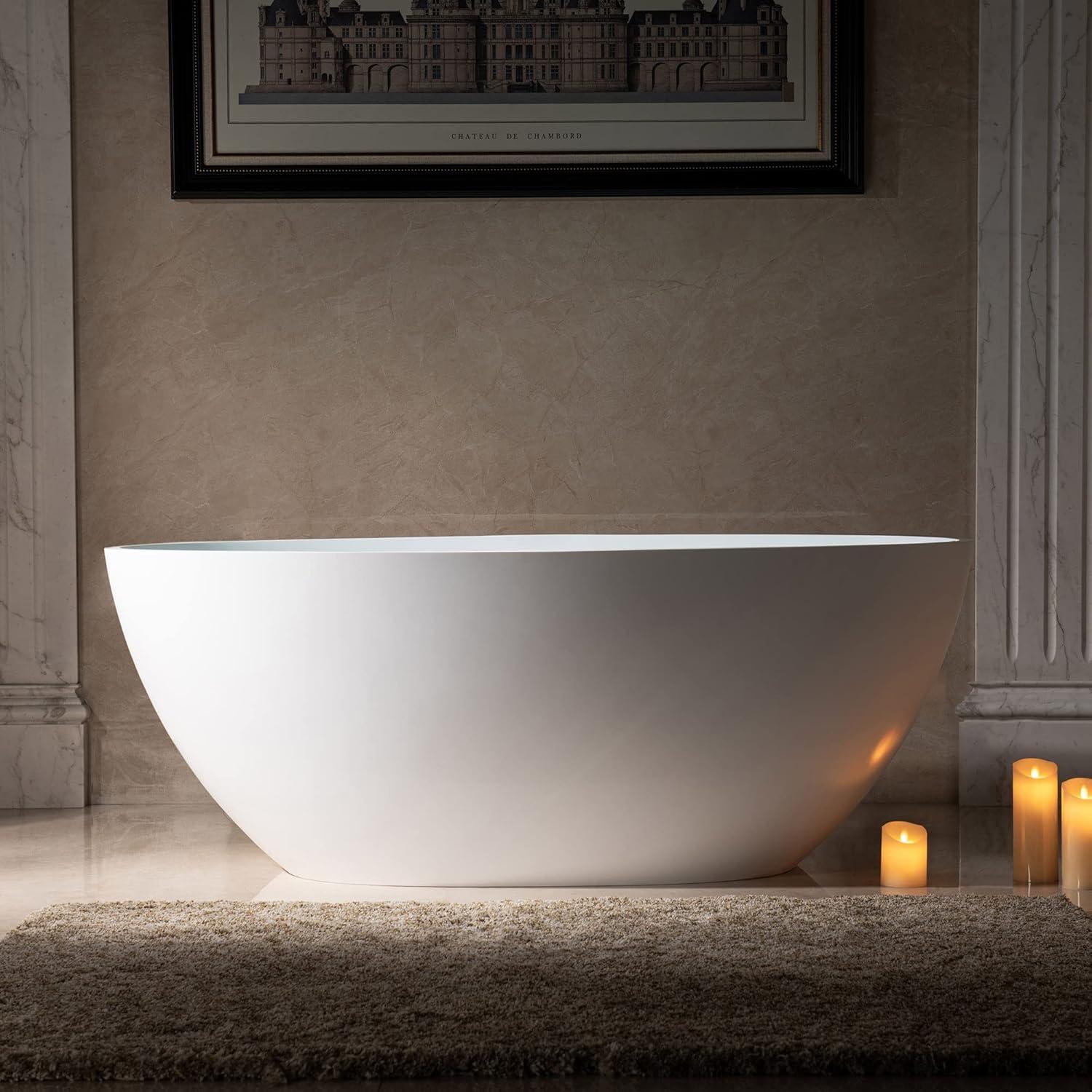 59'' Matte White Acrylic Freestanding Oval Bathtub