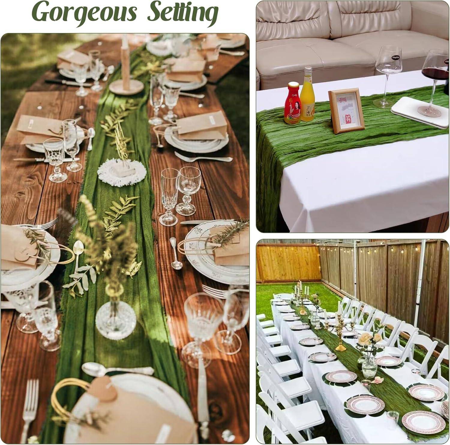 Mint Green Cheesecloth Table Runner 6 Pack 35" Boho Gauze Runner 120 inches Long Tablecloth Runner Rustic Sheer Fabric Bulk for Baby Shower Wedding Bridal Birthday Party Table Decorations