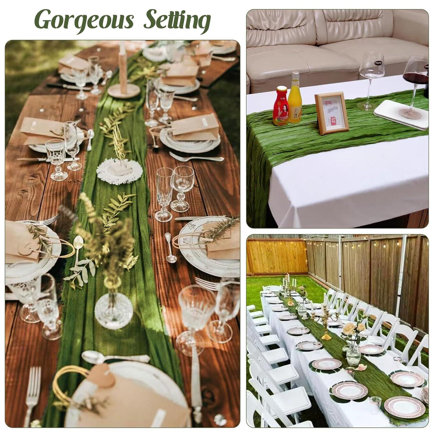 Mint Green Cheesecloth Table Runner 6 Pack 35" Boho Gauze Runner 120 inches Long Tablecloth Runner Rustic Sheer Fabric Bulk for Baby Shower Wedding Bridal Birthday Party Table Decorations