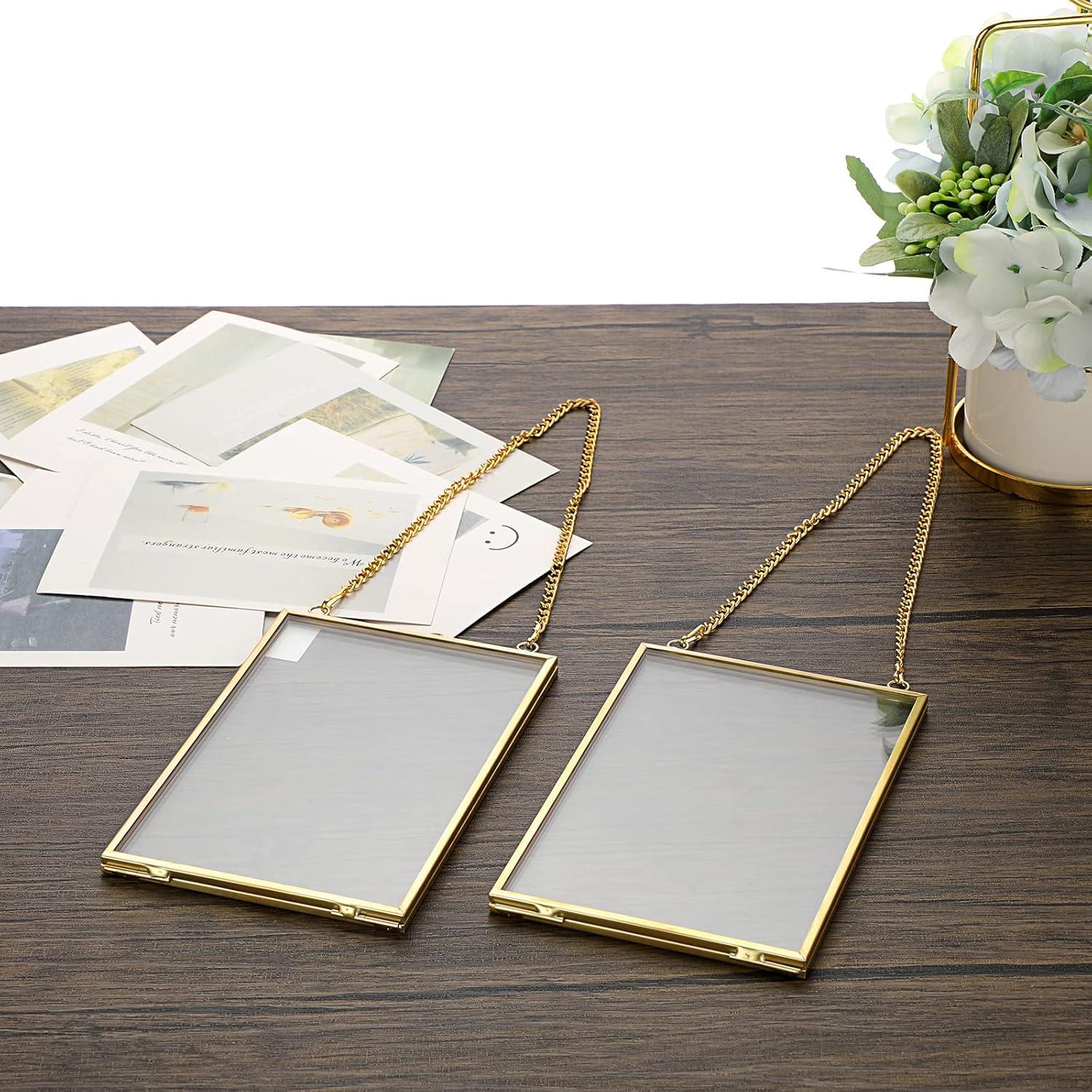 Set of 2 Gold Brass Floating Wall Hanging Frames