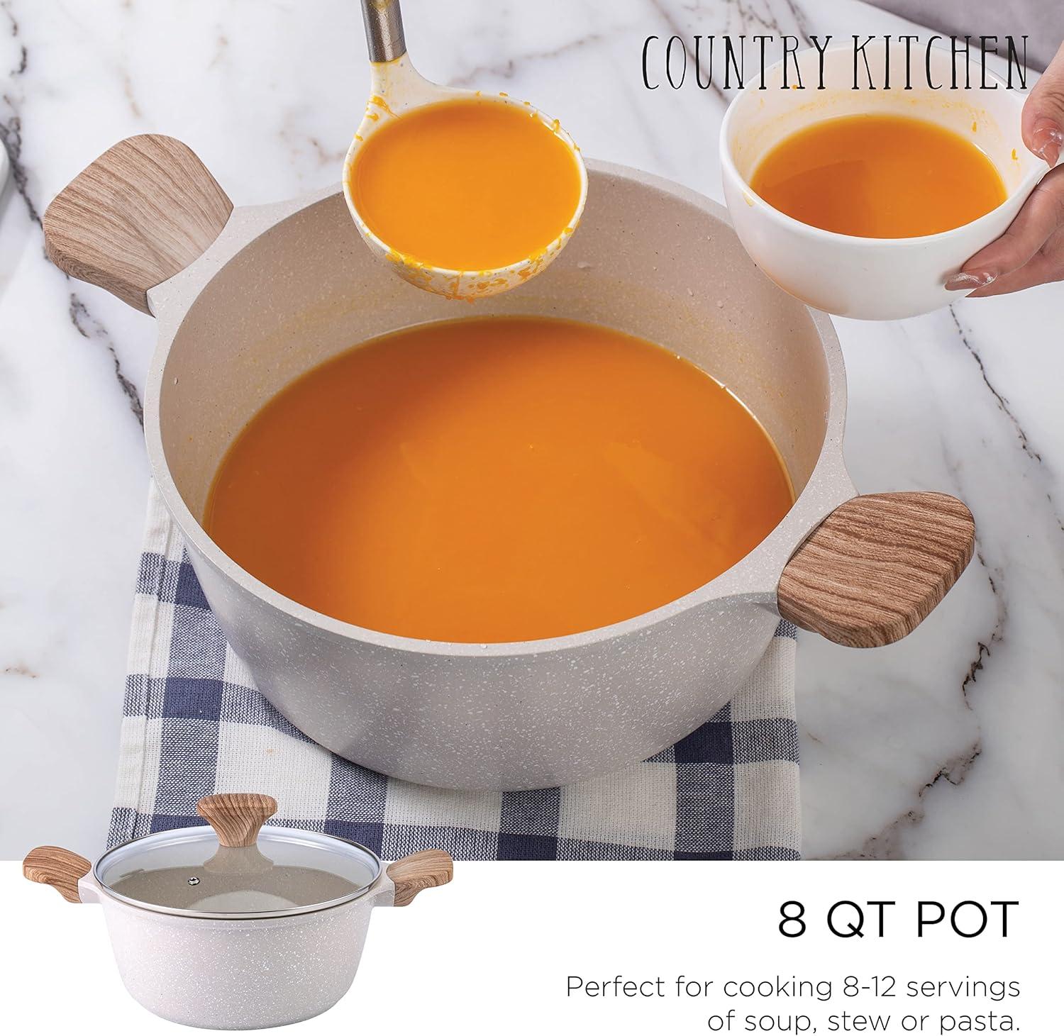 Non-Stick Cast Aluminum Cookware Set - Durable Kitchen Cookware for Everyday Cooking, Speckled Cream, 6 Pc.