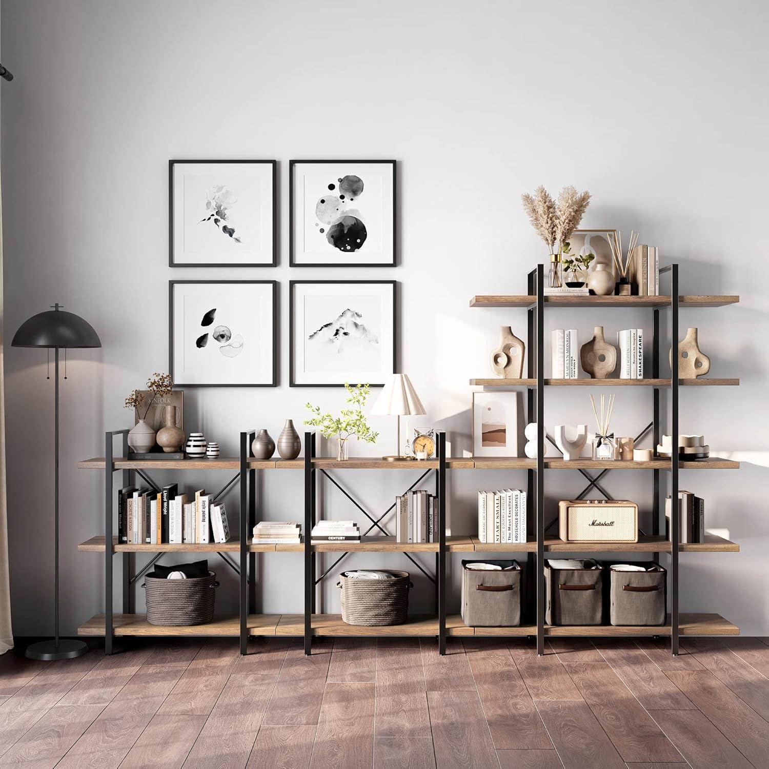 BELLEZE 5 Tier Modern Rustic Industrial Bookshelf - Hazel (Rustic Oak)