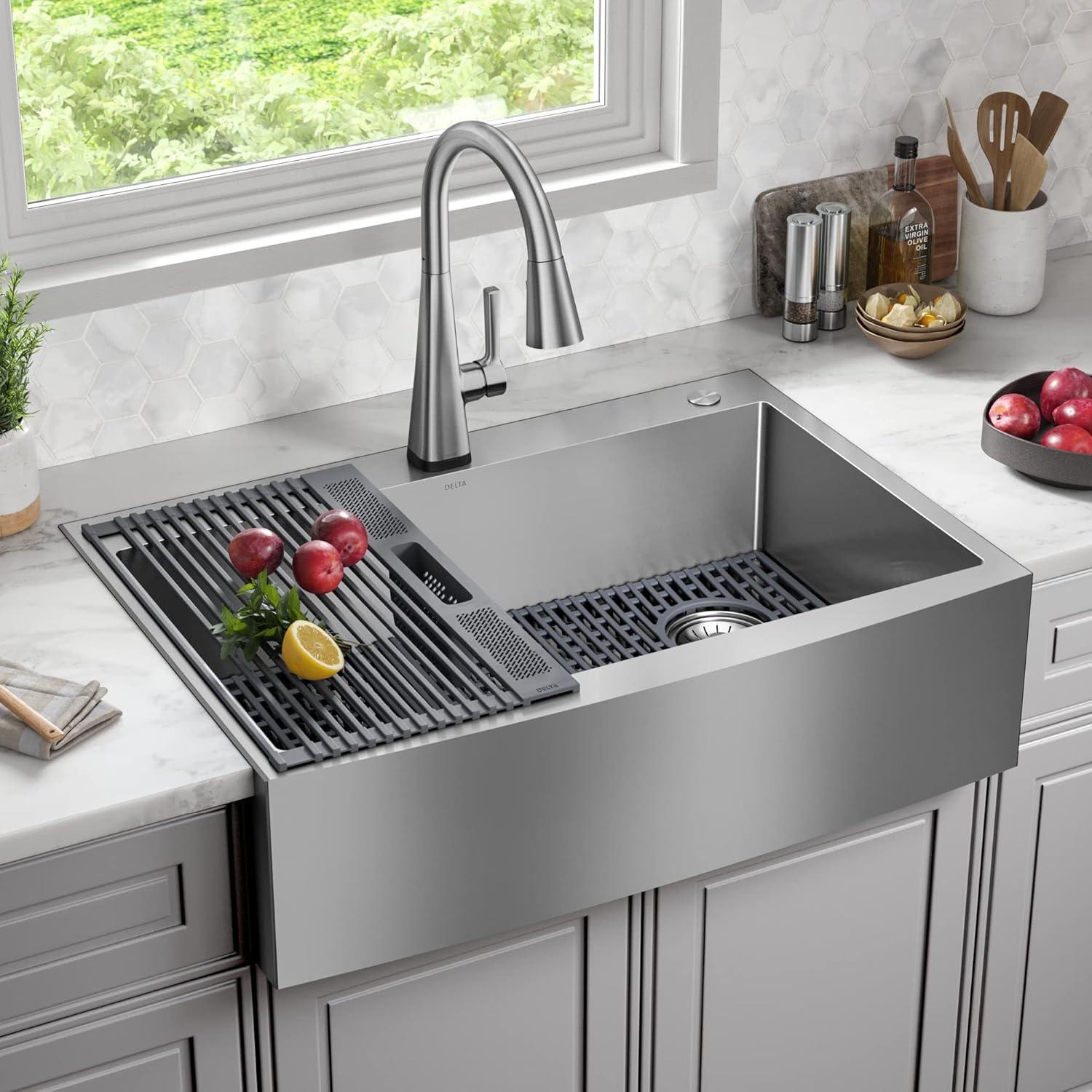 Lenta Retrofit Farmhouse Apron Front 16 Gauge Stainless Steel Single Bowl Kitchen Sink for Top Mount Installation