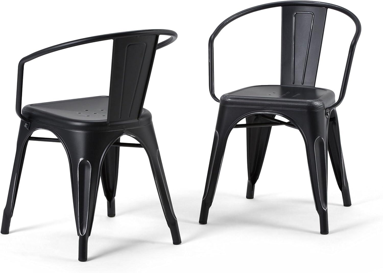 Simpli Home Larkin Metal Dining Arm Chair (Set Of 2) In Distressed Black, Silver