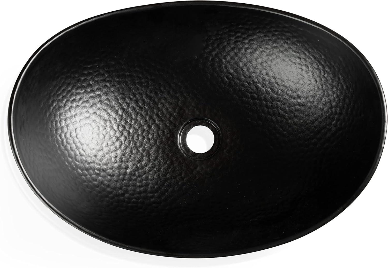 Monarch Abode Matte Black Hand Hammered Harbor Bathroom Vessel Sink, 19 inches