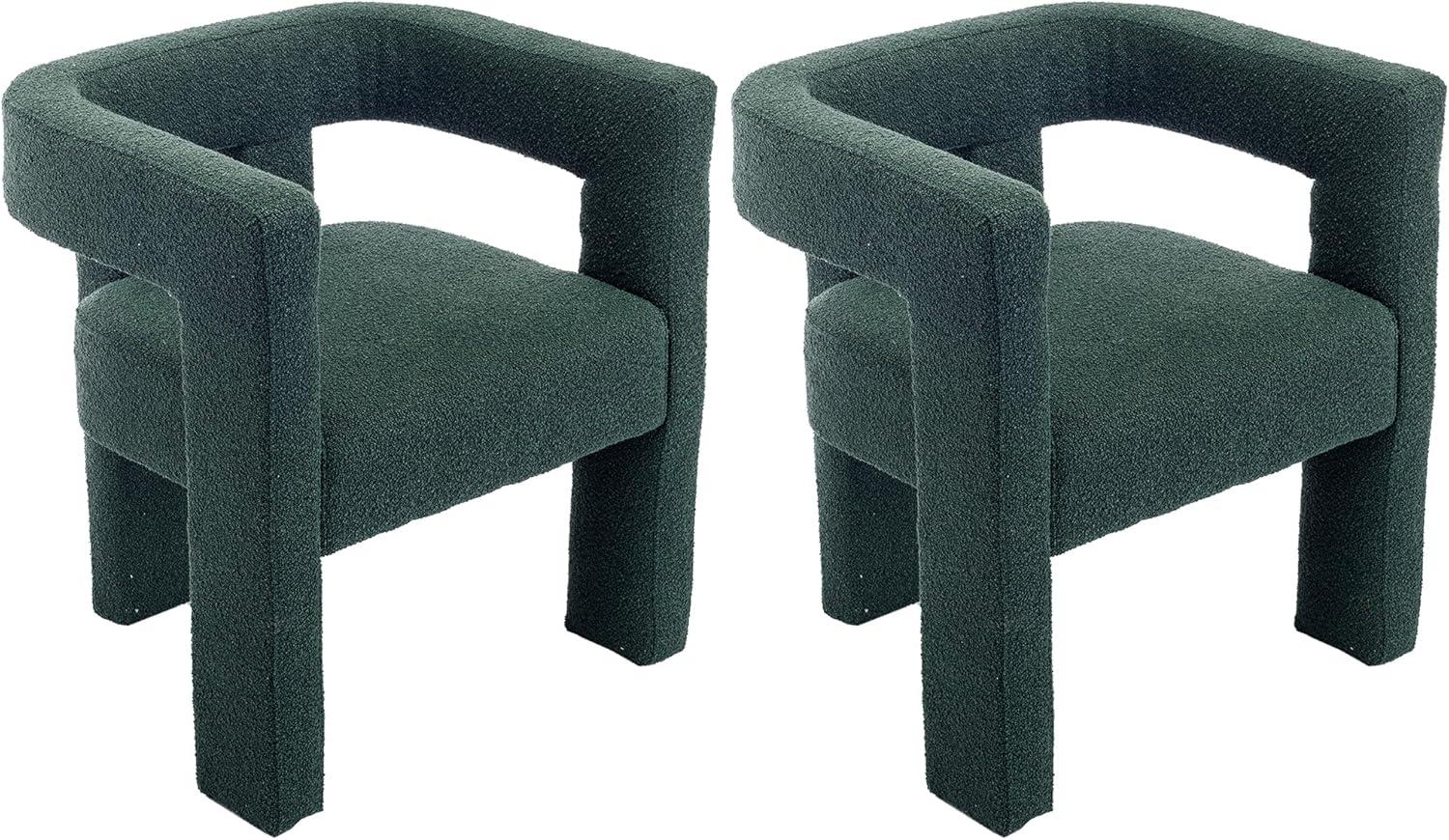 Emerald Green Velvet Upholstered Dining Chairs with Wood Legs, Set of 2