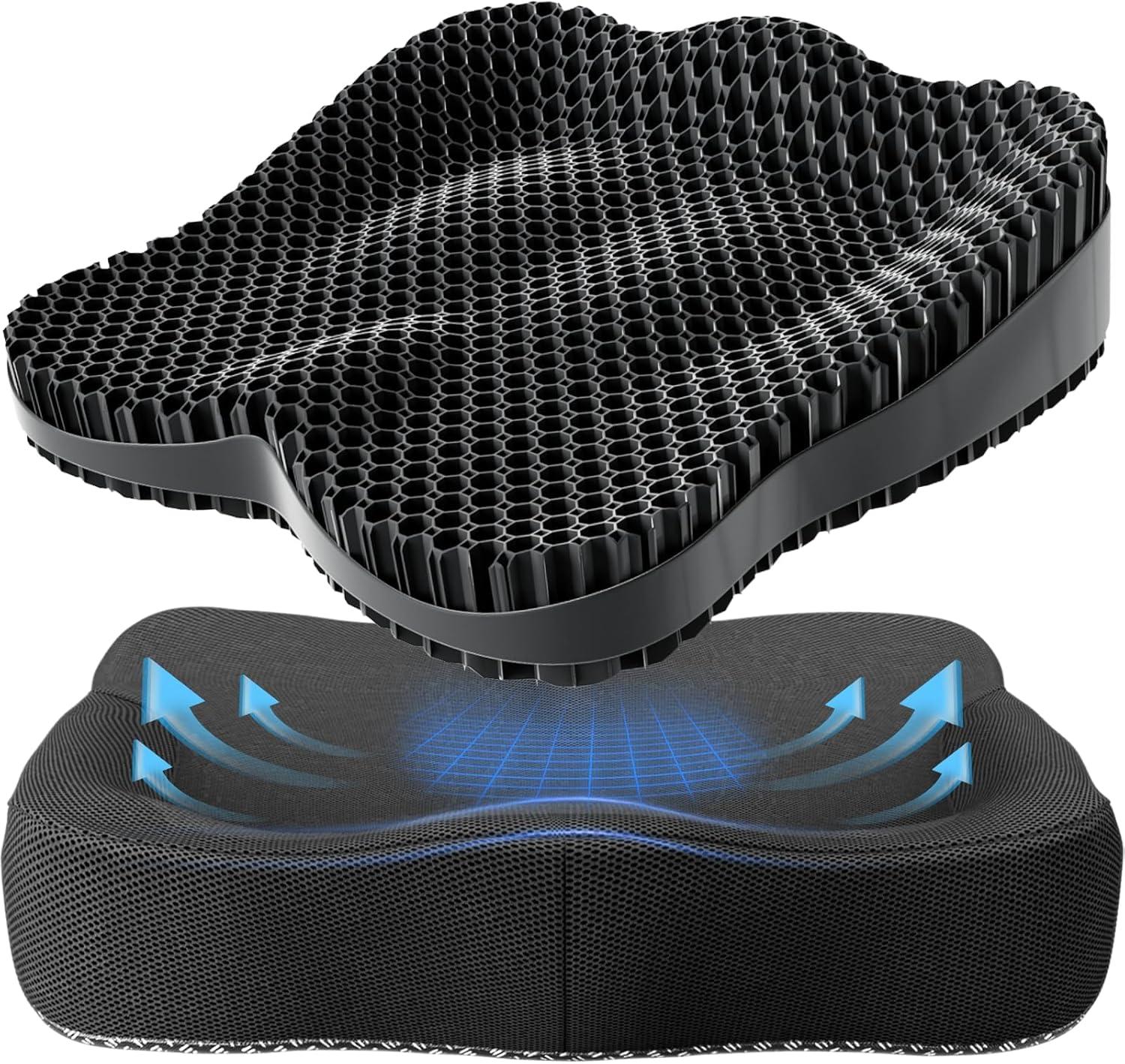 Black Gel Ergonomic Cooling Seat Cushion for Long Sitting