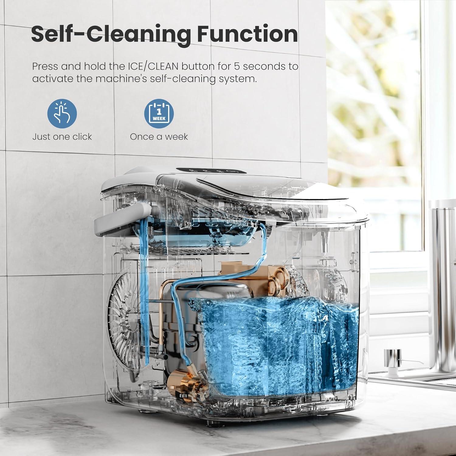 Compact White Stainless Steel Portable Countertop Ice Maker