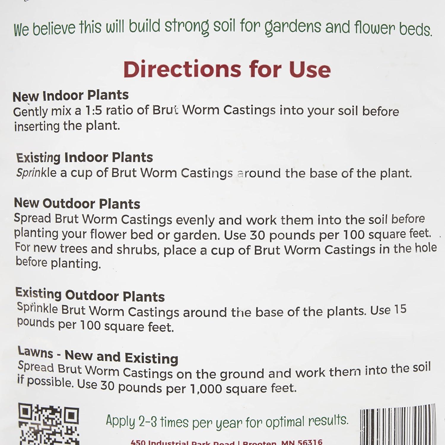 Brut Organic Worm Castings – 5 LB – Natural Nutrients, Fertility Builder, Plant Food for Potting Soil, Garden Soil, Indoor and Outdoor Use