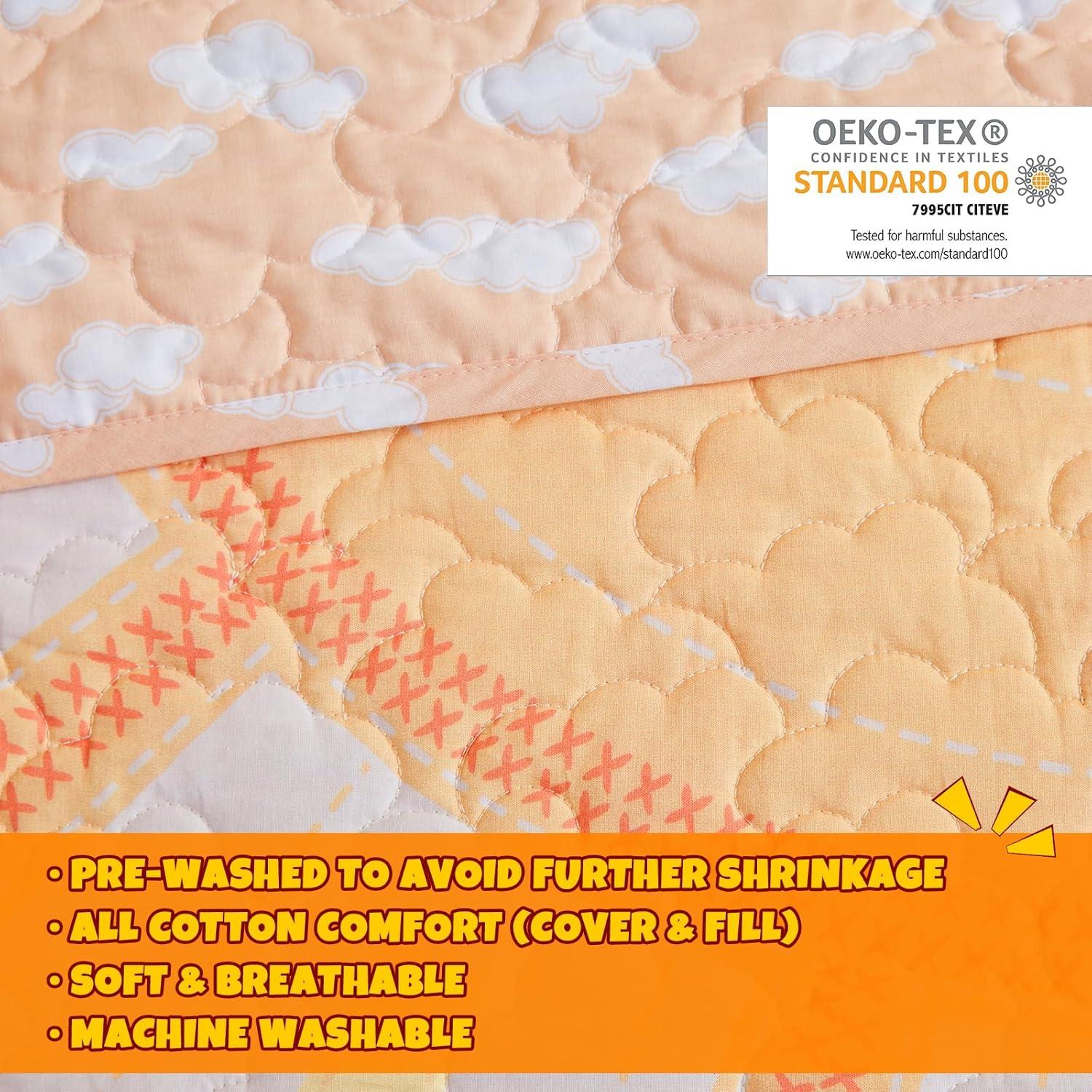 Intelligent Design Kids Dawn Sunshine Clouds Yellow/Coral 100% Cotton Reversible Quilt Set Full/Queen