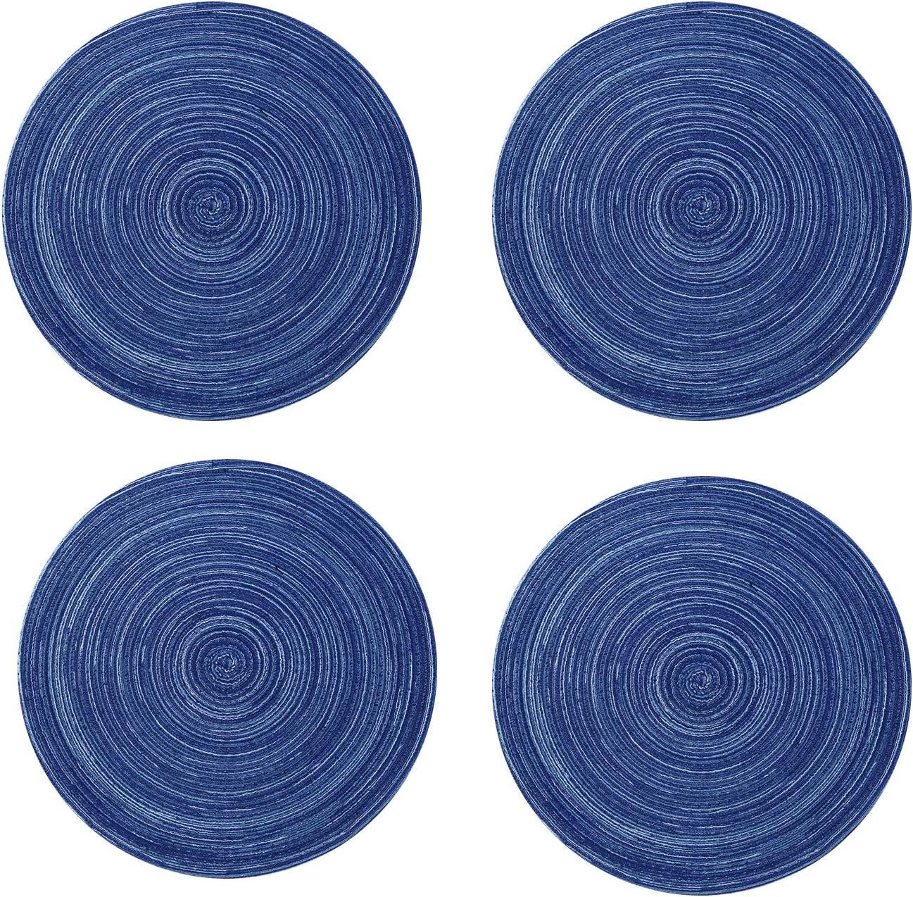 Blue Round Heat-Resistant Fabric Placemats, Set of 4