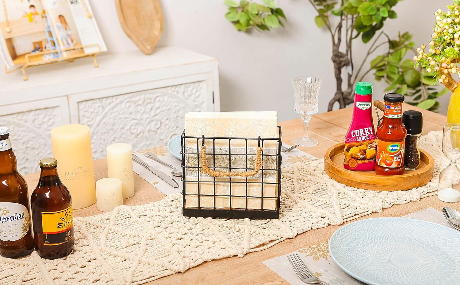 NIKKY HOME Farmhouse Napkin Holder, Rustic Tissue Dispenser, Freestanding Paper Hand Towel Caddy, Vintage Cocktail Napkin Tray Decor for Kitchen, Countertop, Dining Table, Restaurant, Outdoor - Black