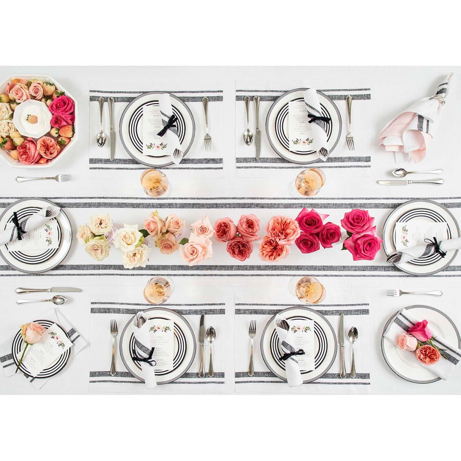 Solino Home French Stripe - 100% Pure Linen Table Runner