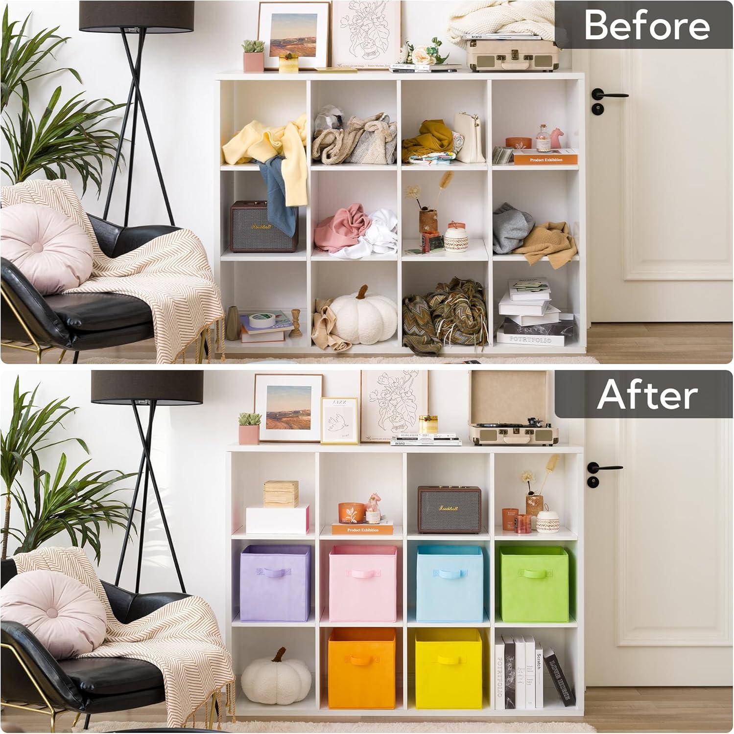 GRANNY SAYS 11 Inch Cube Storage Bins, Colorful Cube Storage Organizer, Fabric Storage Bins, Storage Cubes for Shelves, Closet, Toy Storage Bins for Kids Room, Play Room, Colour, 6-Pack