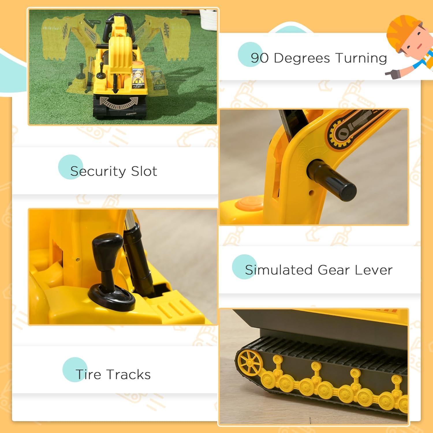 Yellow and Black Ride-On Excavator Toy for Toddlers