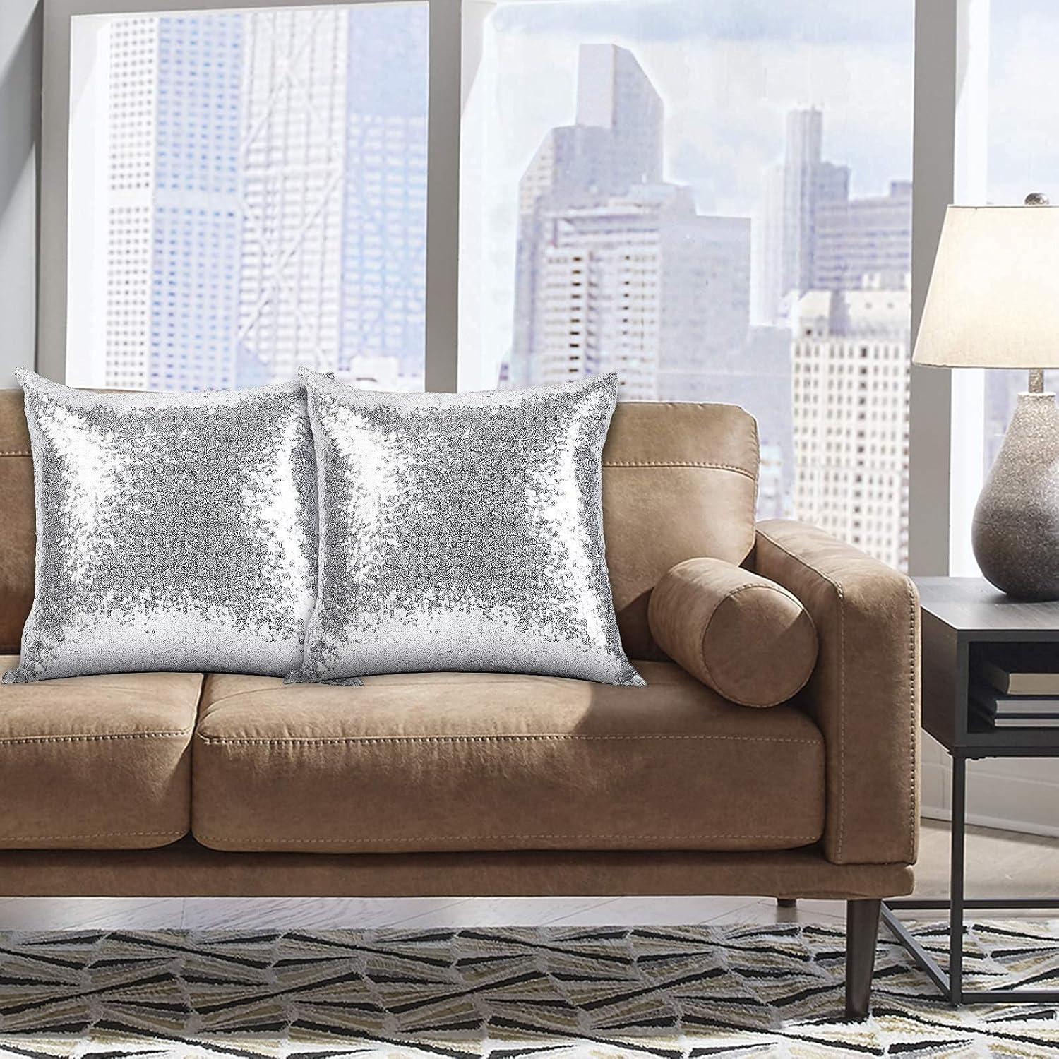 Eternal Beauty Set of 2 Silver Pillow Cover Sequin Decorative Pillow Covers for Couch Sofa Throw Pillows 18 X 18 Inches