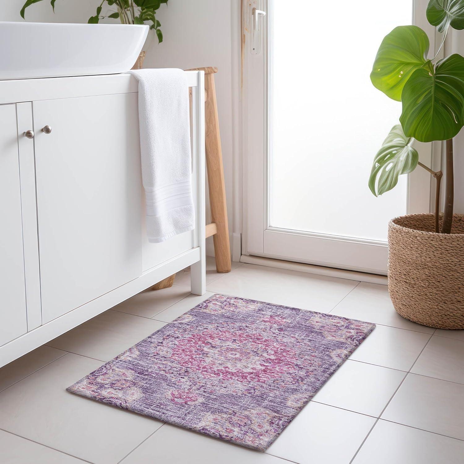 Purple Flat Woven Synthetic Rectangular Washable Rug