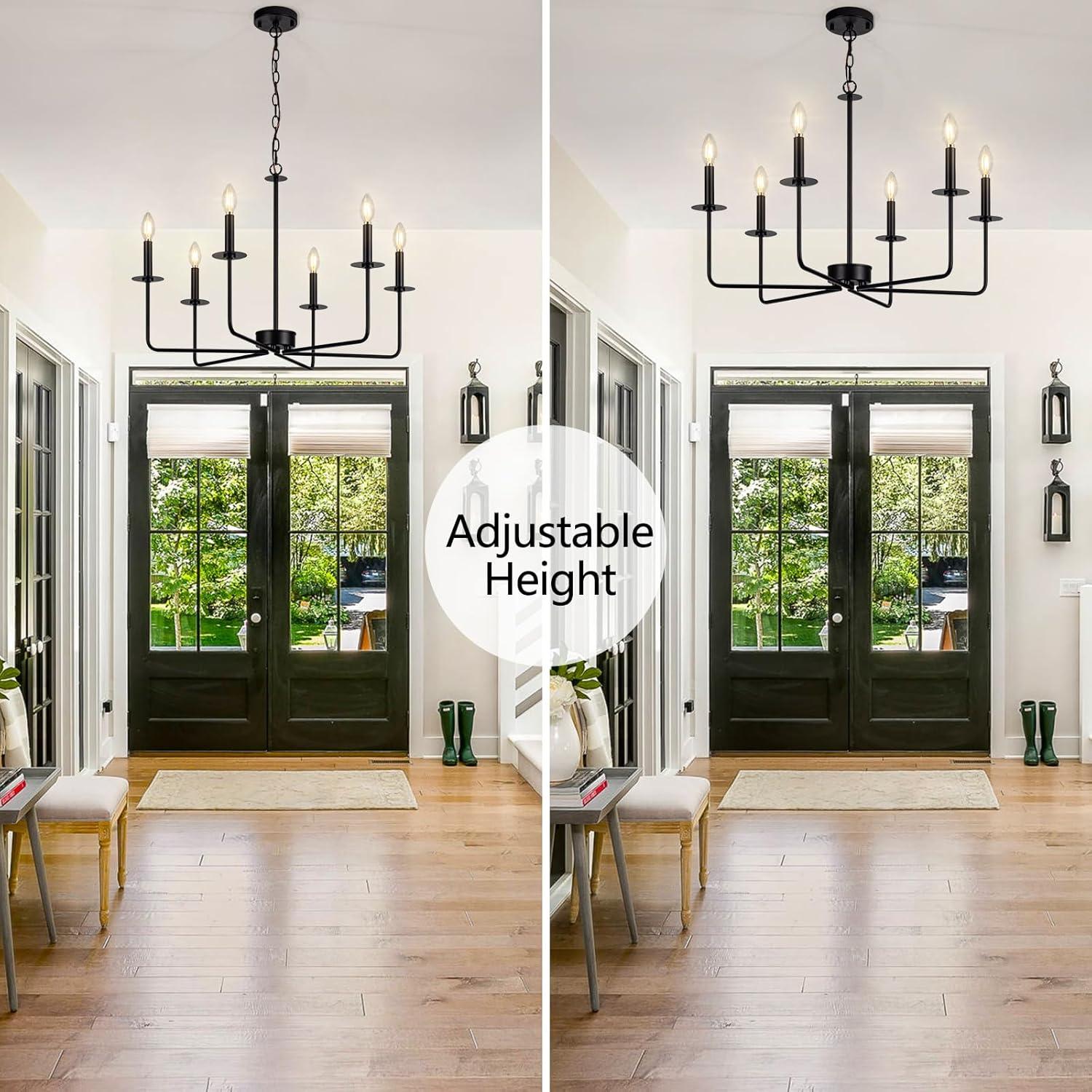 SineRise Black Chandelier, 6-Light Modern Farmhouse Chandelier, Candle Chandelier Light Fixtures, Rustic Industrial Chandelier for Entryway, Bedroom, Foyer and Living Room