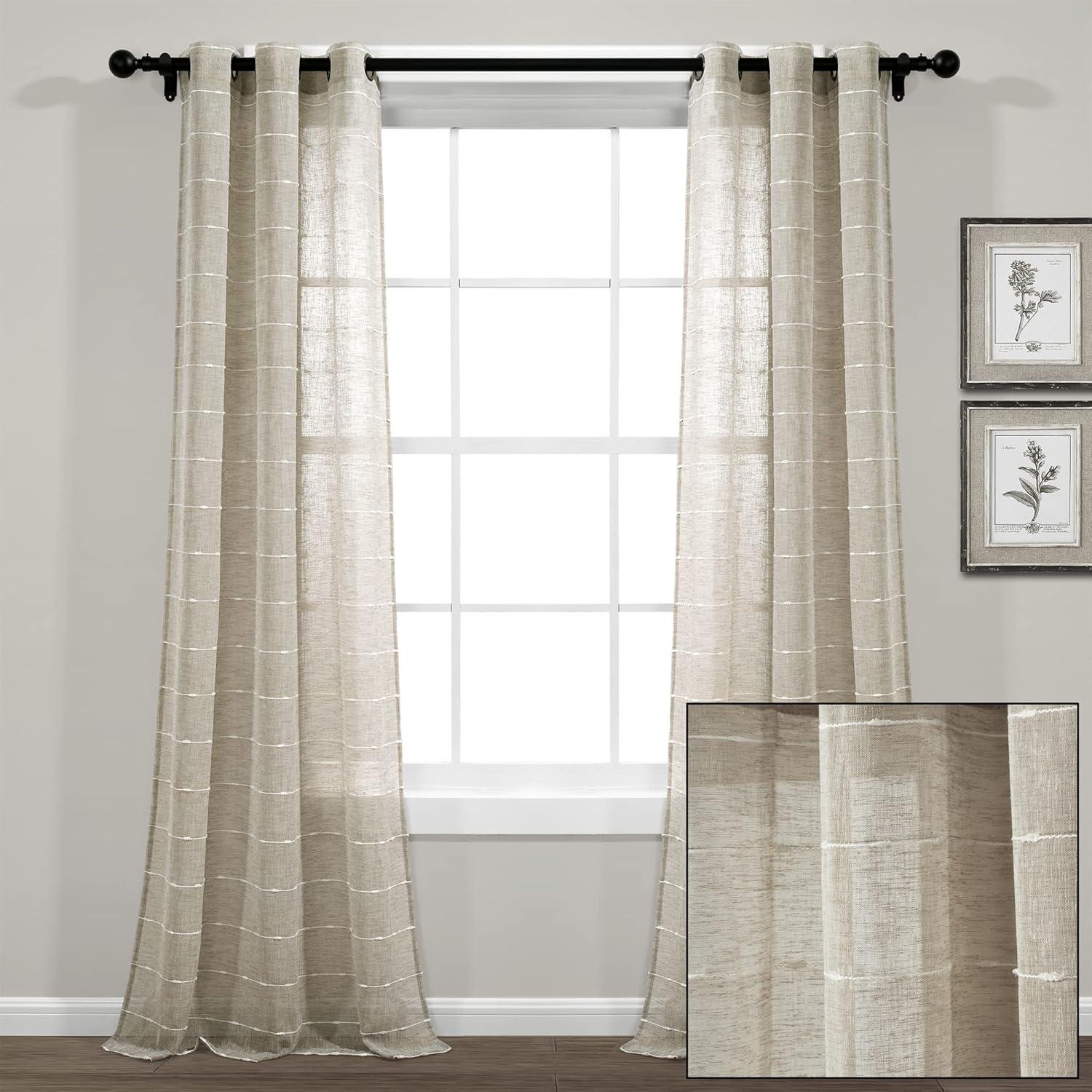 Farmhouse Textured Sheer Polyester Sheer Curtain Pair