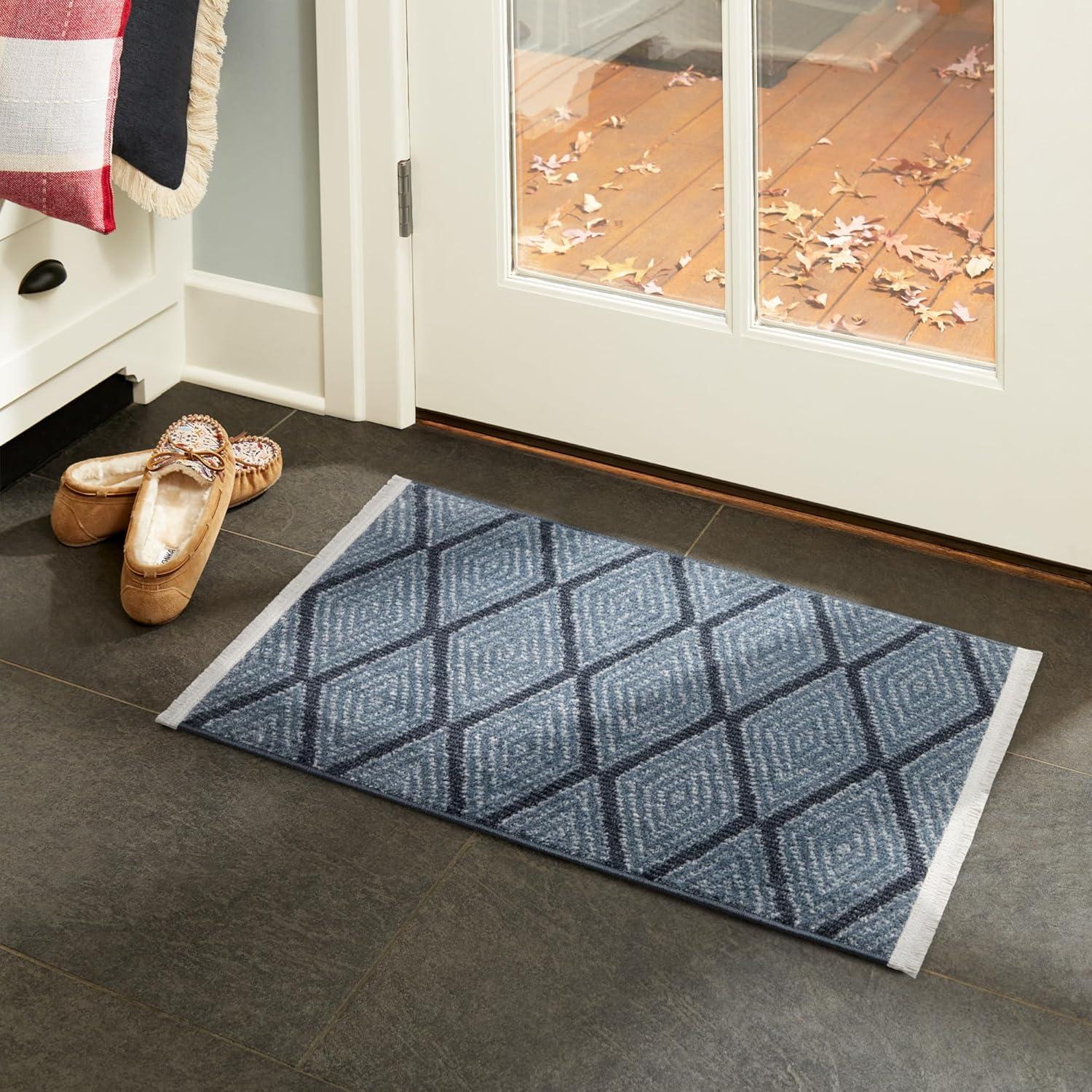Town & Country Everyday Rein Solid Diamond Everwash Non-Slip Backing Washable Area Rug Blue