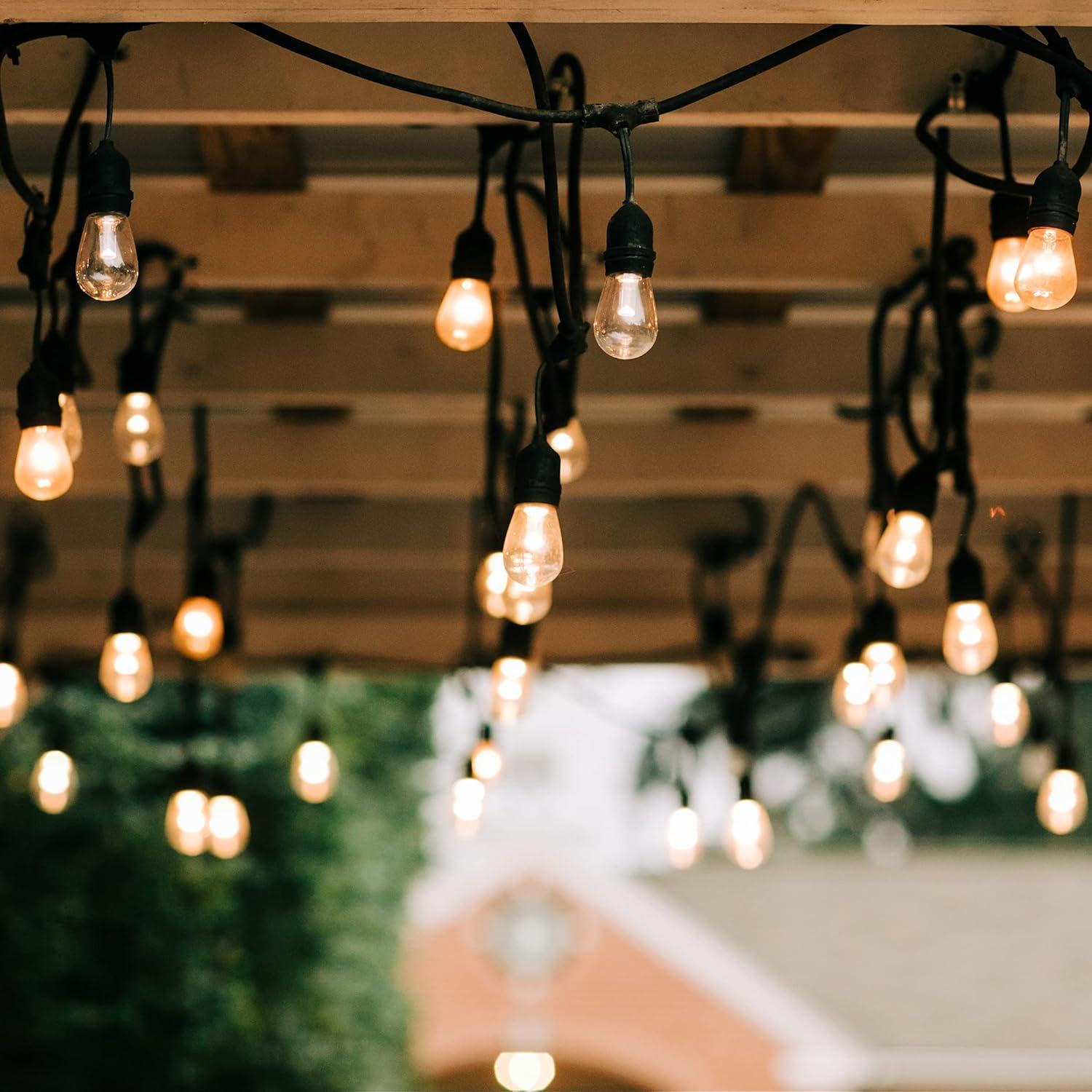 Philips 29 FT Outdoor String Lights with 15 Clear Incandescent Bulbs & Black Wire - Durable & Weatherproof - Hanging Decor for Parties, Weddings, Backyards, Decks, Patios - Vintage-Style Edison Bulbs