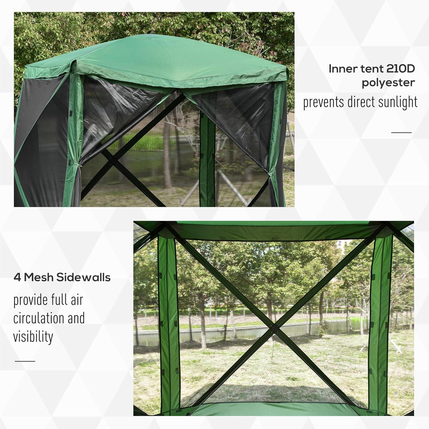 Outsunny Pop Up Camping Canopy Gazebo Screen Shelter Tent with Single Person Easy Set-Up, Ventilating Mesh, Portable Carry Bag for Outdoor Camping Party Event, 7x7FT, Green