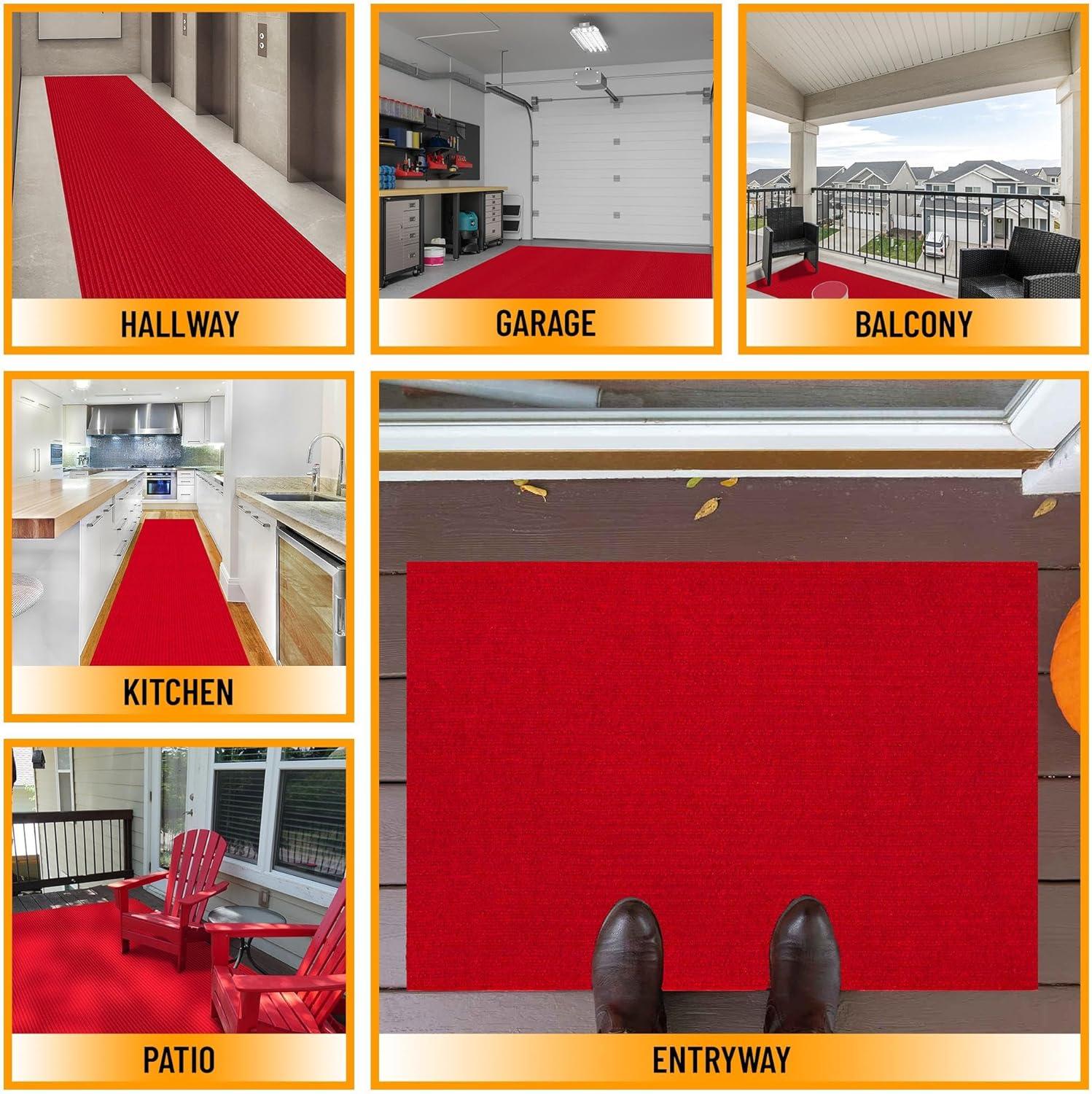 Ottomanson Hallway Runner Waterproof Non-Slip Rubberback 2x6 Indoor/Outdoor Utility Rug, 2' x 6', Red